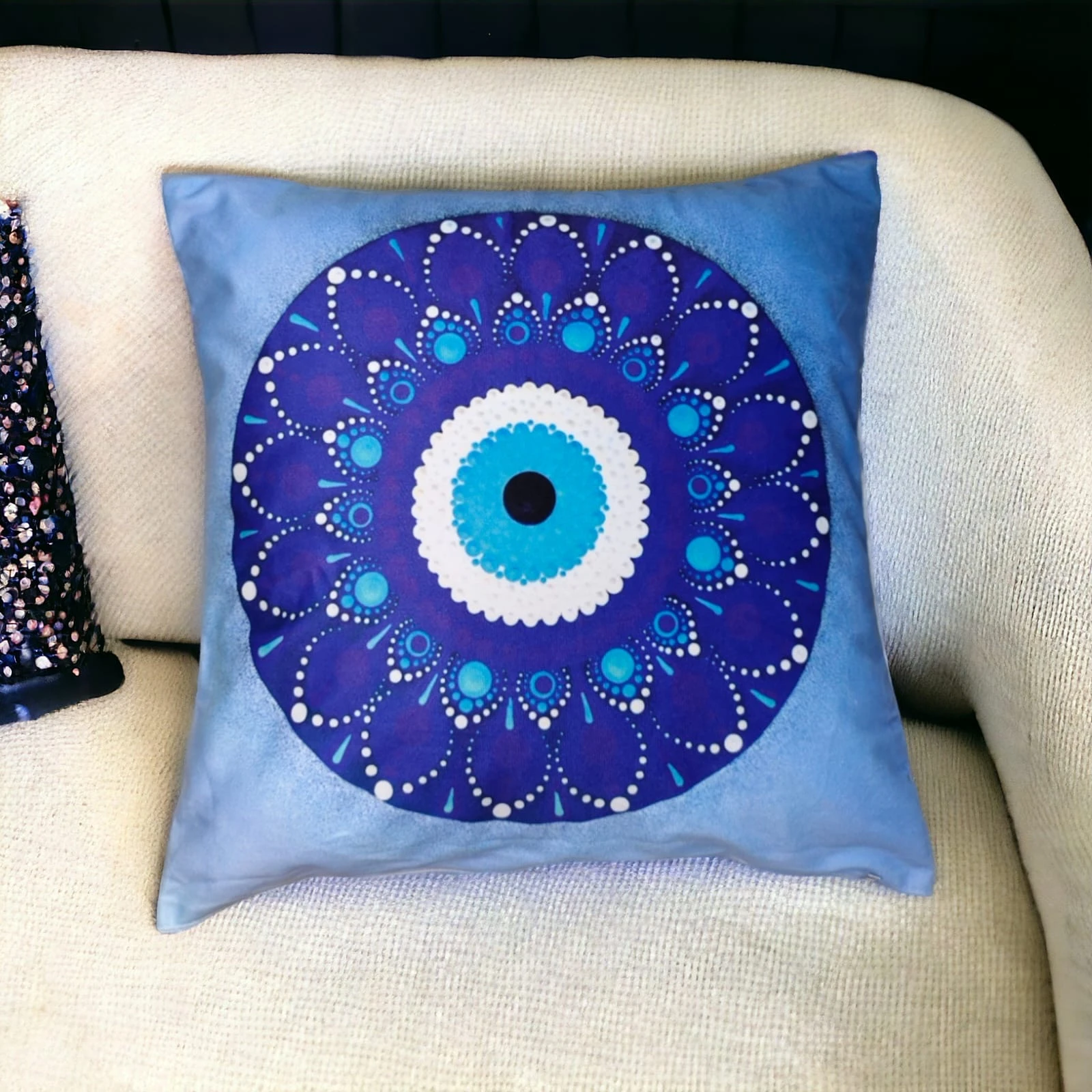 Mandala Blue Evil Eye Velvet Suede Cushion Cover #18