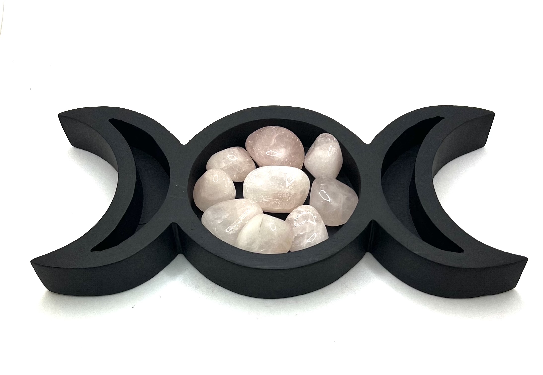 Wood Crystal Tray Triple Moon black