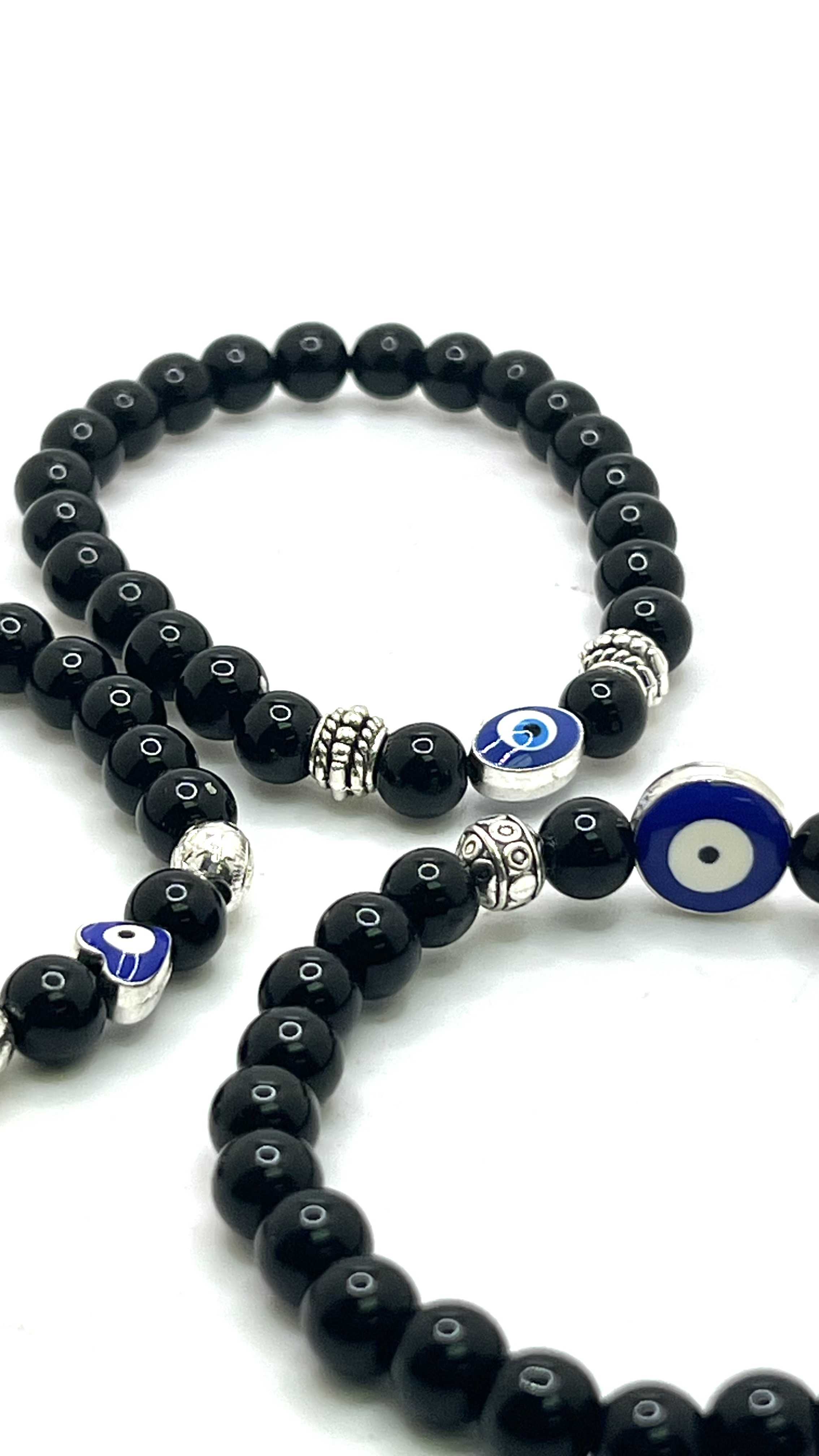 Black Obsidian + Evil Eye bracelet 8mm (Assorted designs)