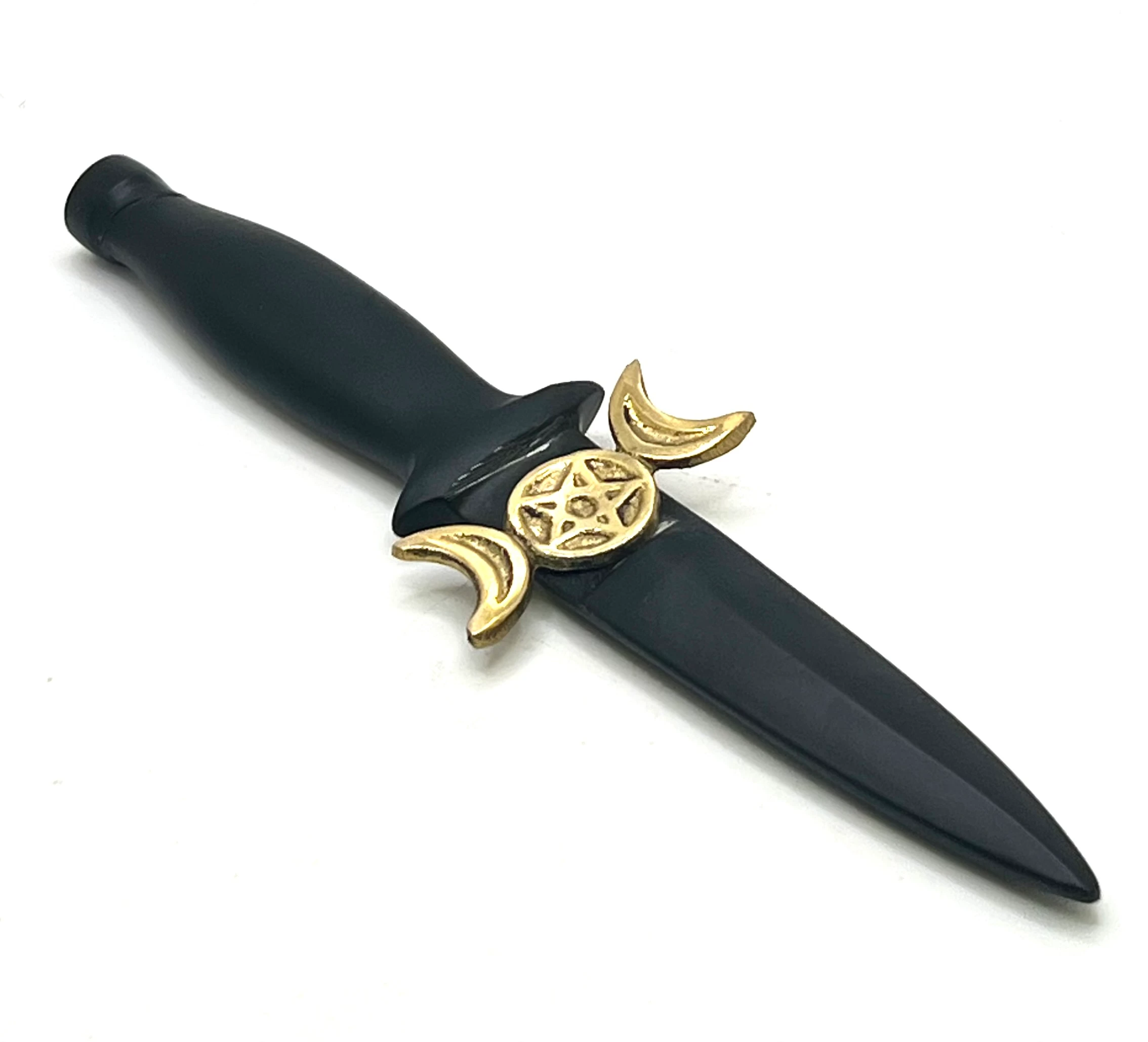 Metal Ritual Athame with GOLD Triple Moon Pentacle 7"