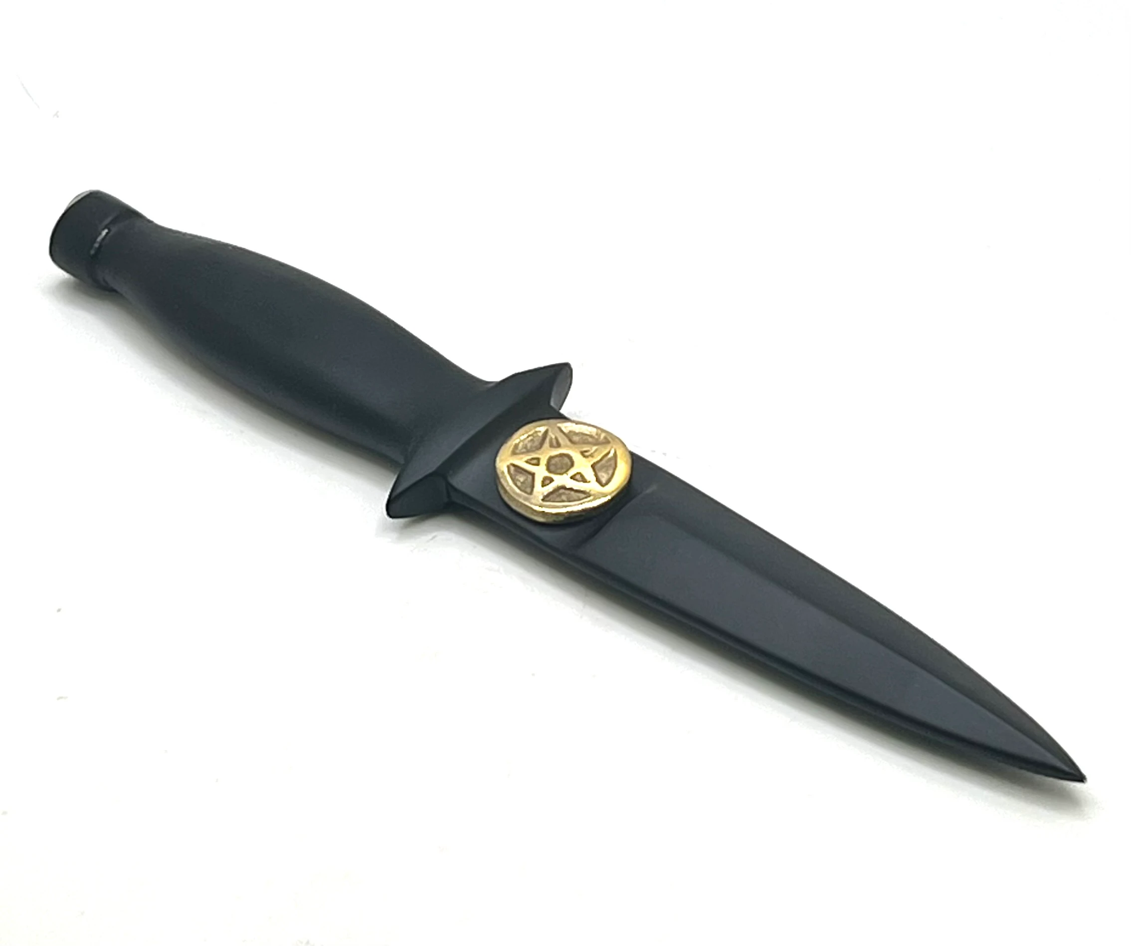 Metal Ritual Athame with GOLD Pentacle 7"