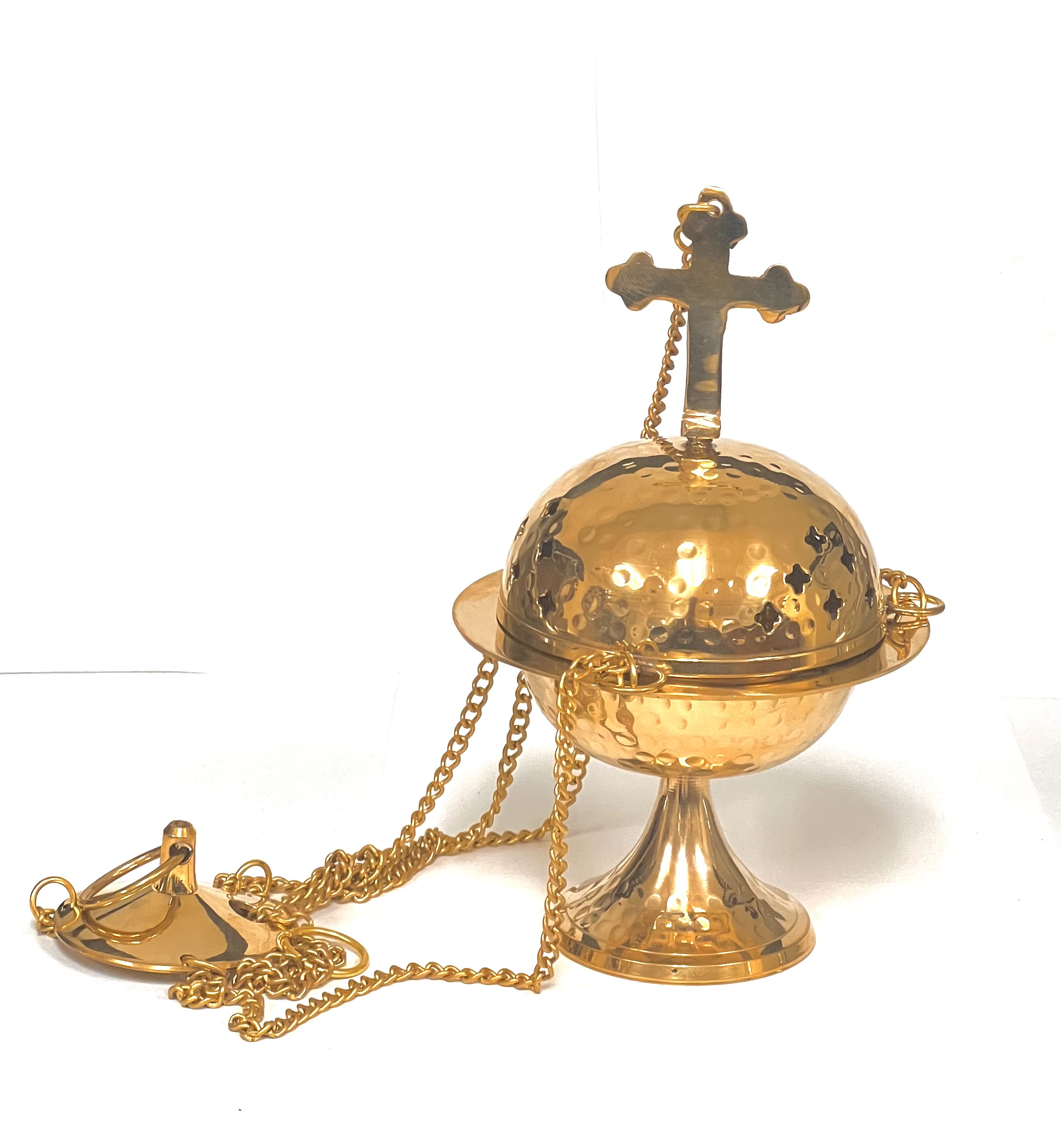 Brass hanging Incense/ charcoal Burner CROSS hand hammered 7"