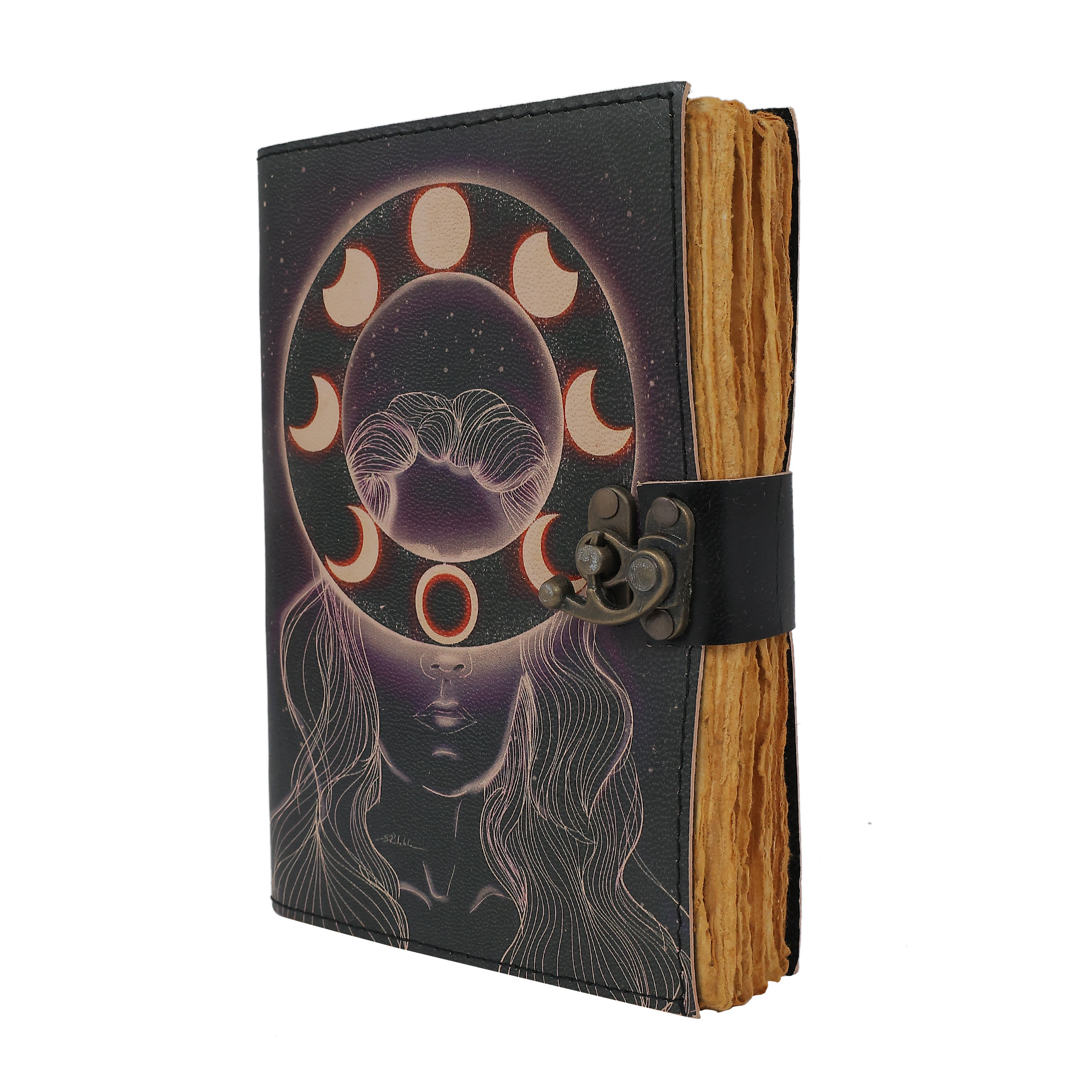 Paper Journal Deckle Paper Goddess Phases of Moon, approx. 5"x7" 