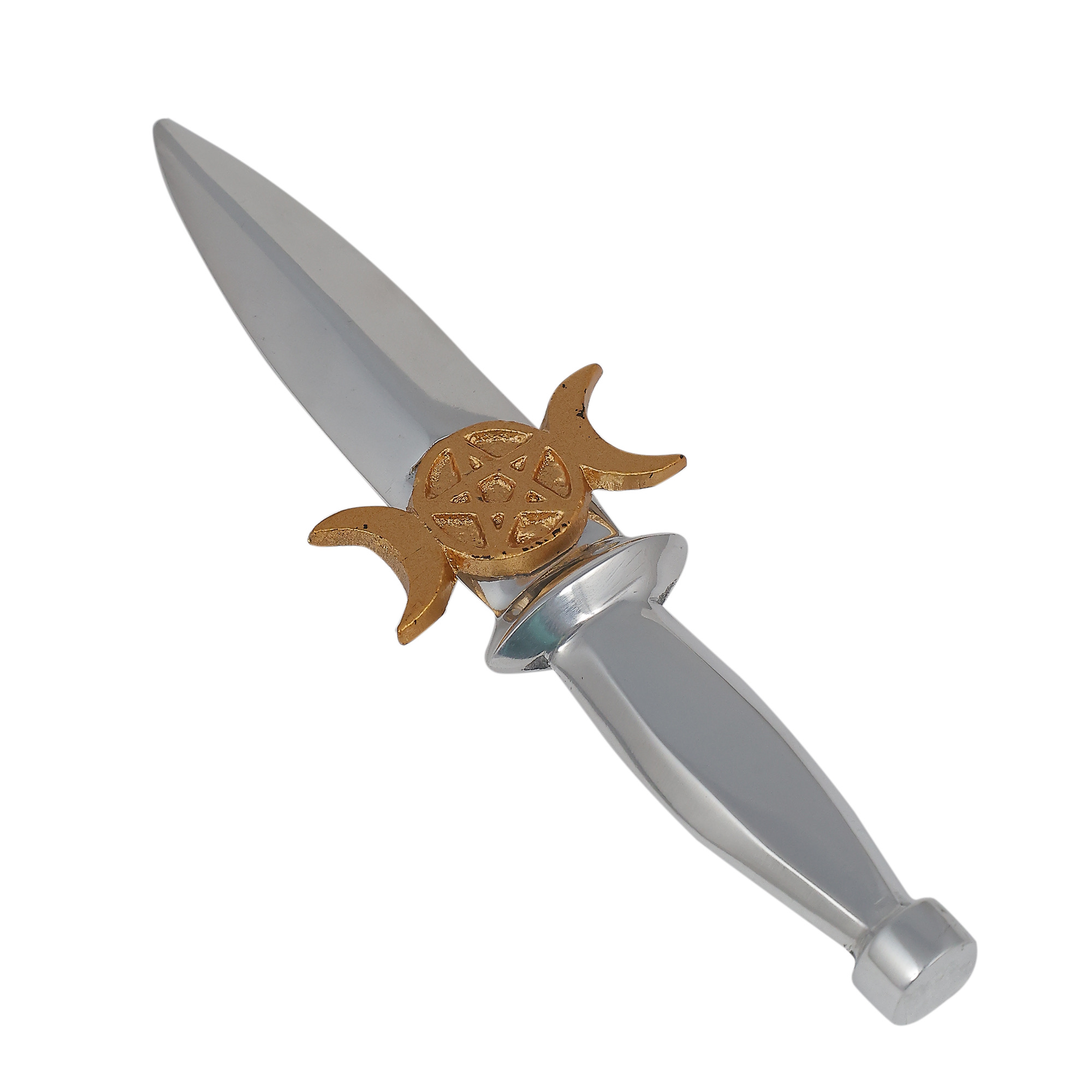 Metal Ritual Athame with Silver Triple Moon Pentacle 7"