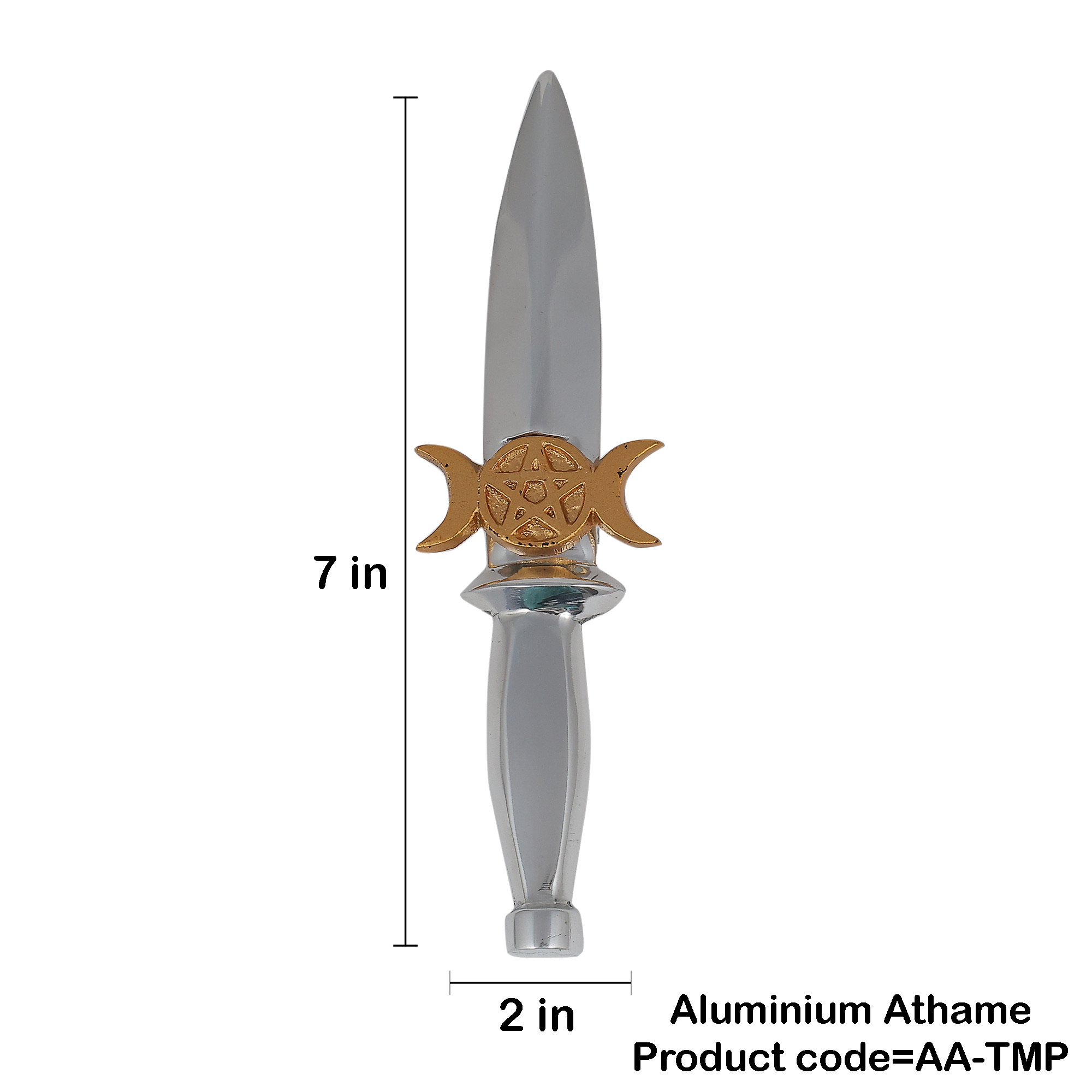 Metal Ritual Athame with Silver Triple Moon Pentacle 7"