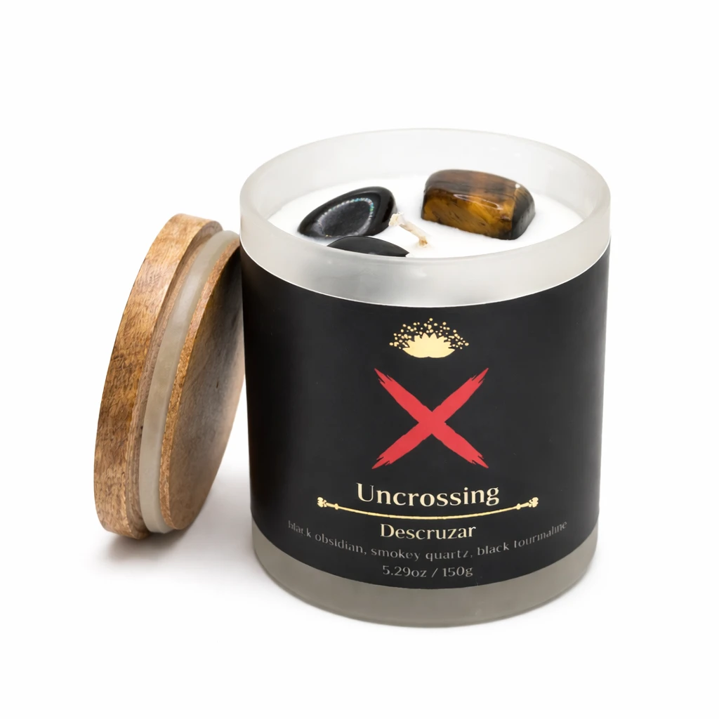 Uncrossing Scented glass candle with crystals, Soy Blend