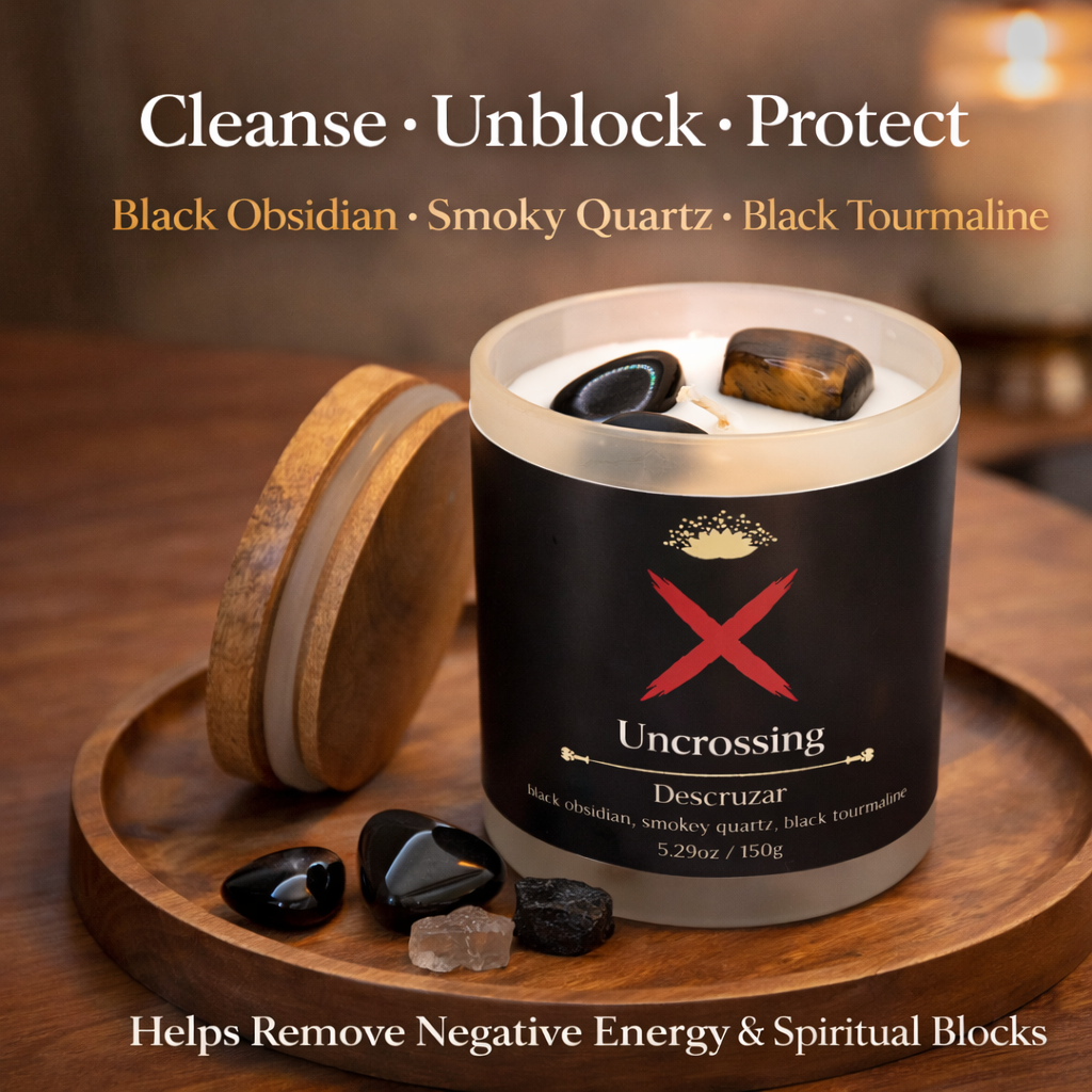 Uncrossing Scented glass candle with crystals, Soy Blend (5.29oz)