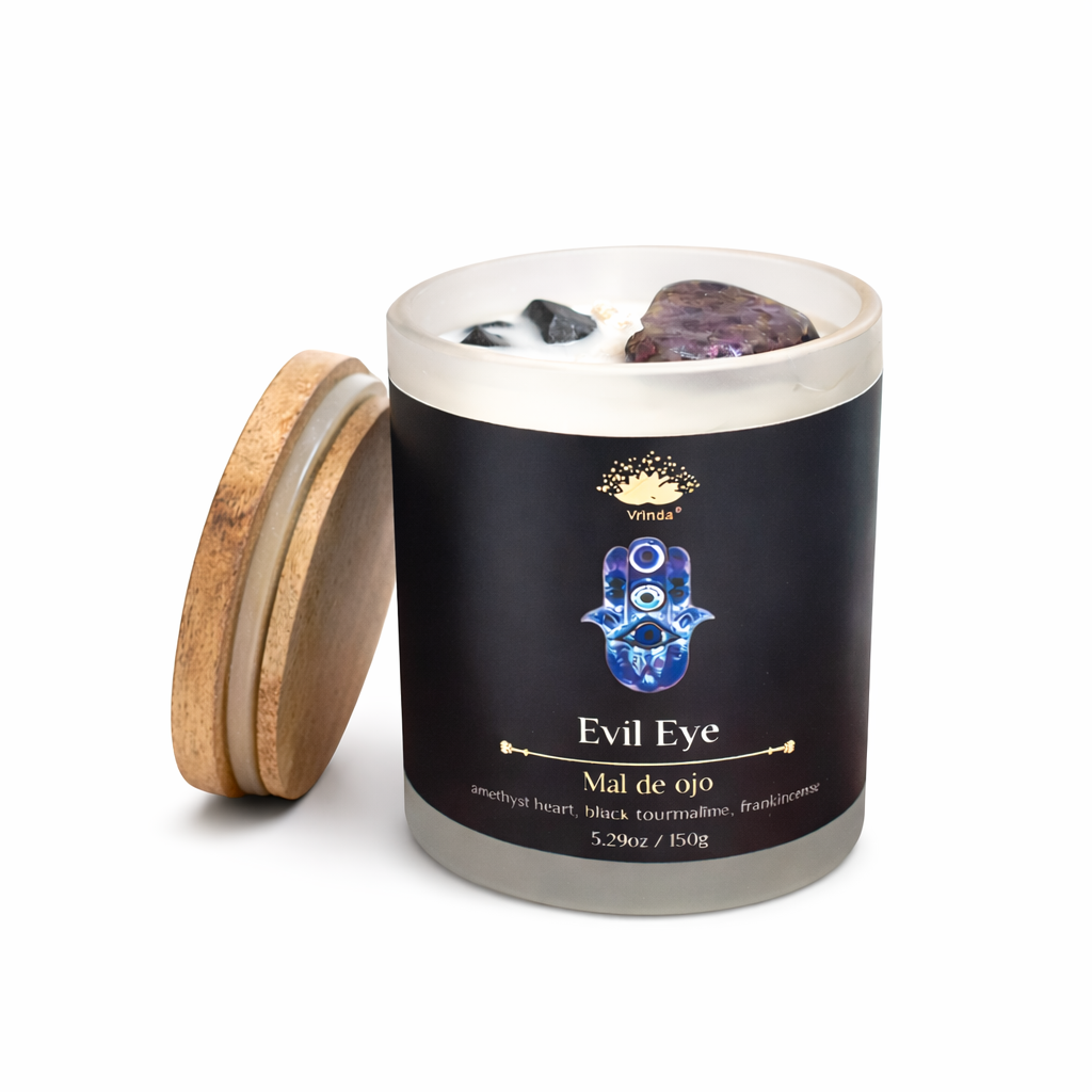 Evil Eye Scented glass candle with crystals, Soy Blend (5.29oz)