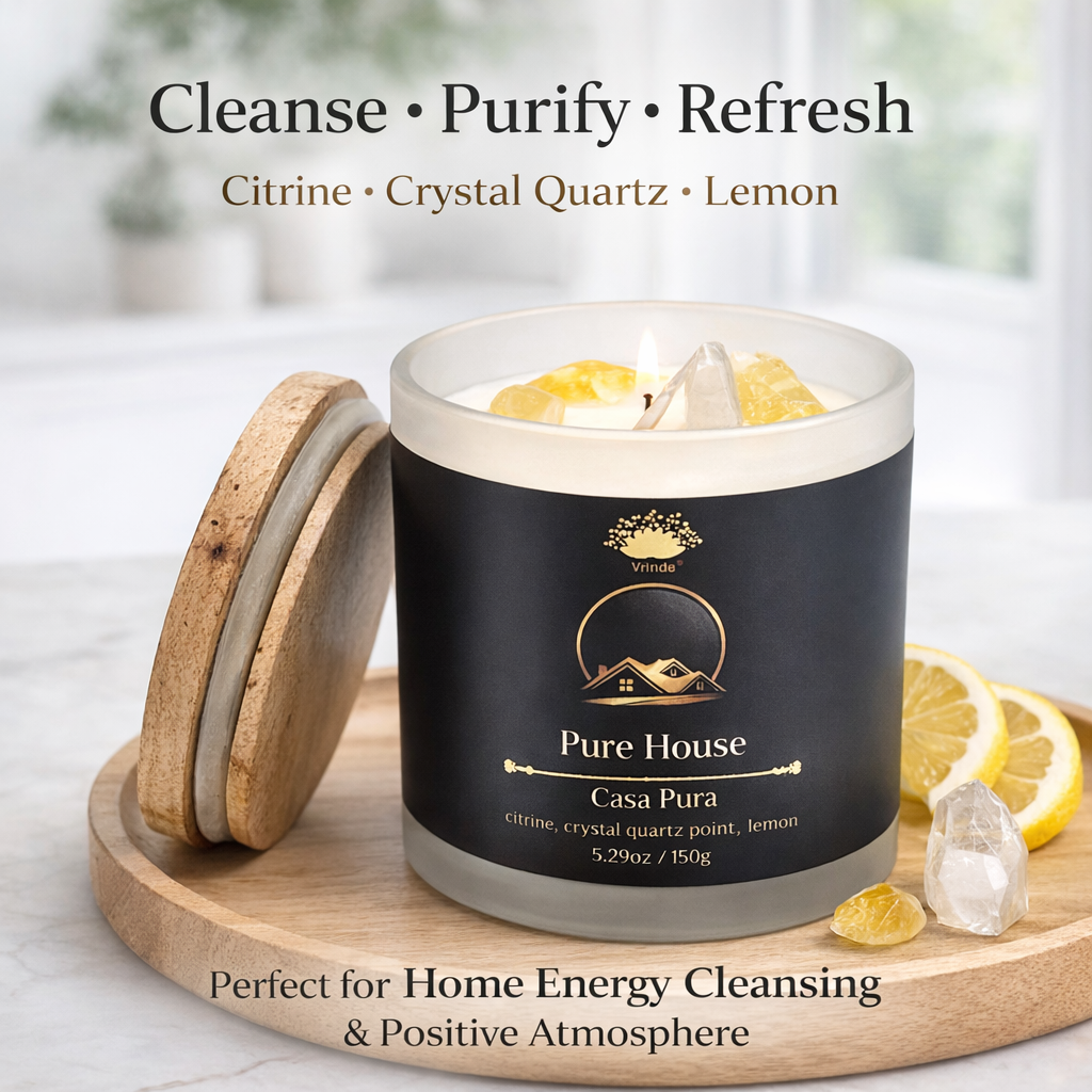 Pure House Scented glass candle with crystals, Soy Blend (5.29oz)