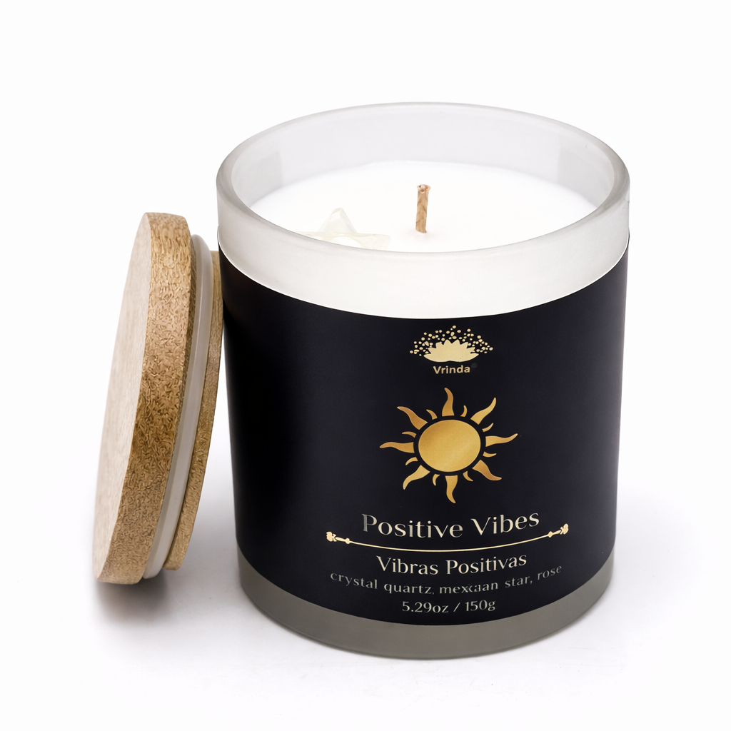 Positive Vibes Scented glass candle with crystals, Soy Blend (5.29oz)