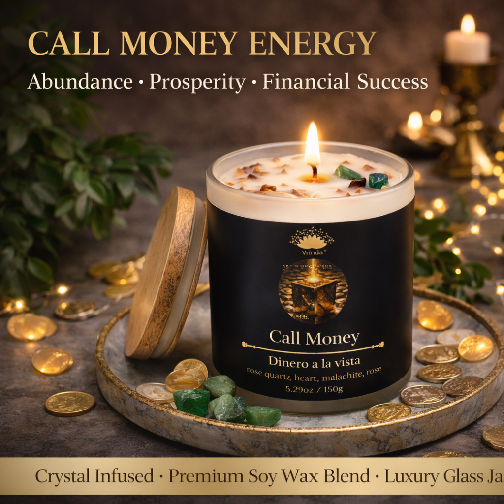 Call Money Scented glass candle with crystals, Soy Blend