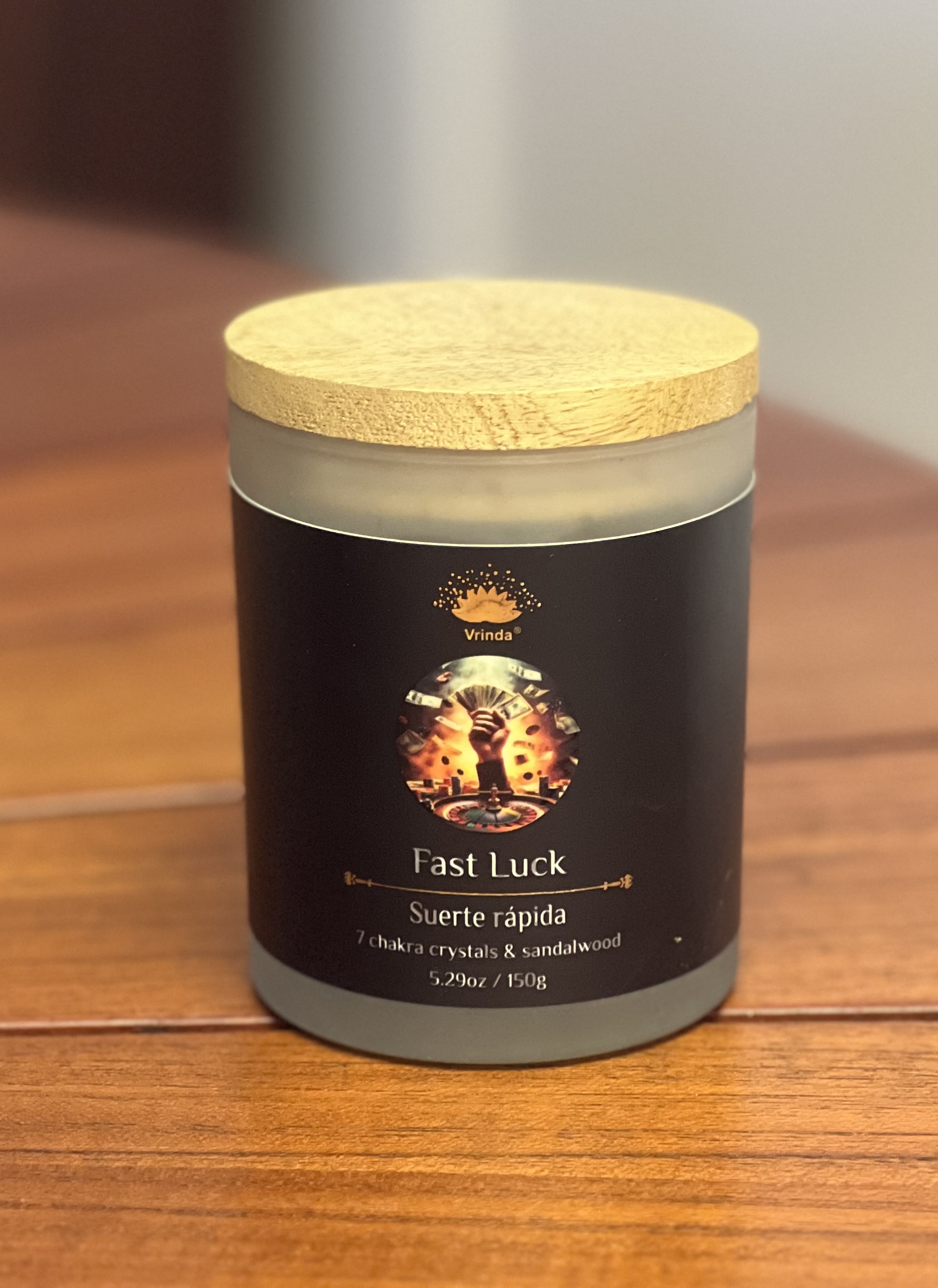 Fast Luck Scented glass candle with crystals, Soy Blend