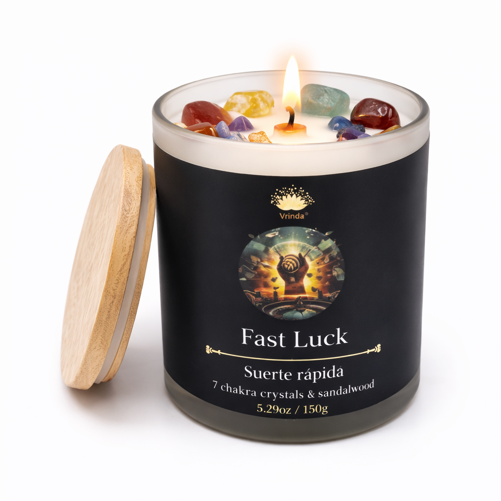 Fast Luck Scented glass candle with crystals, Soy Blend (5.29oz)
