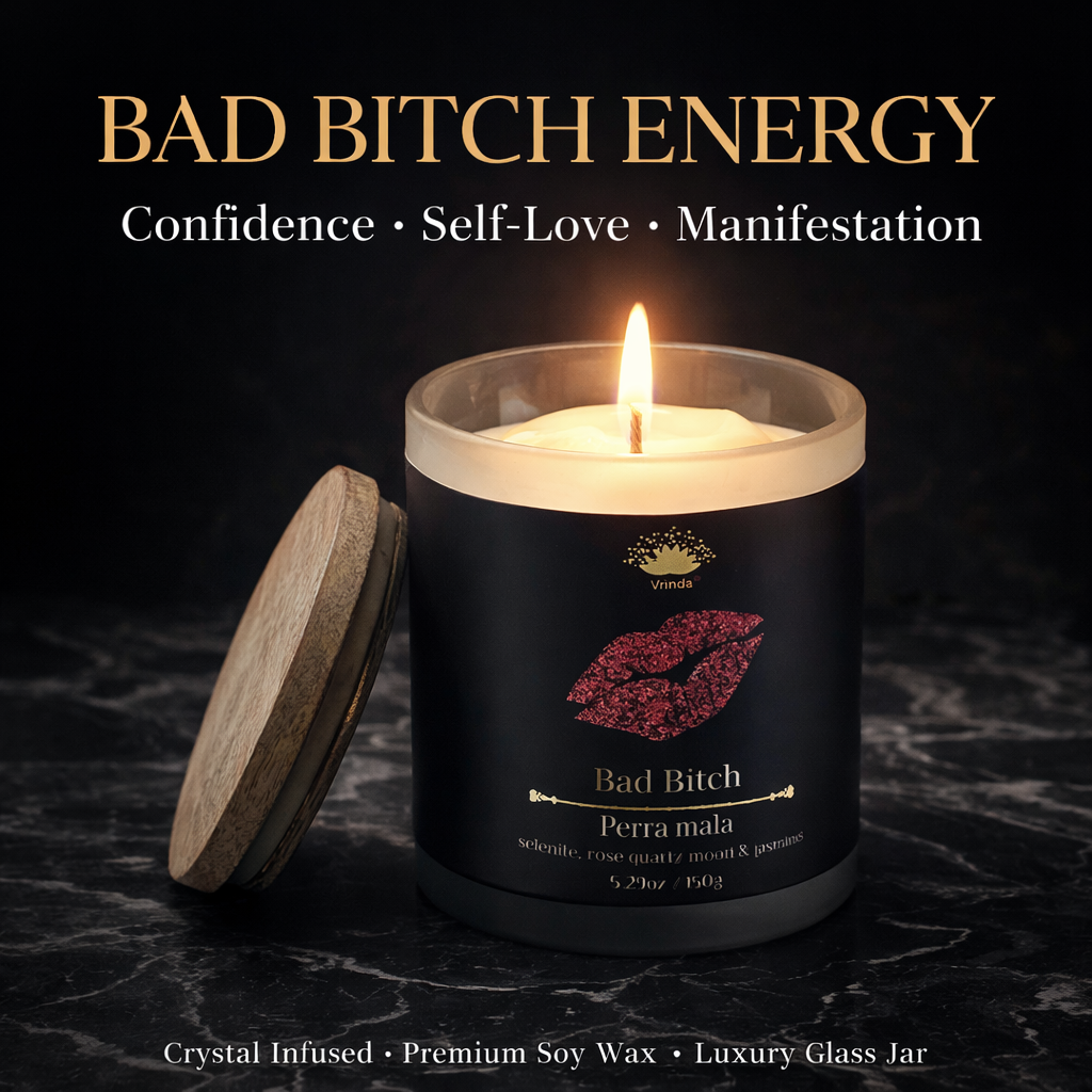 Bad Bitch Scented glass candle with crystals, Soy Blend
