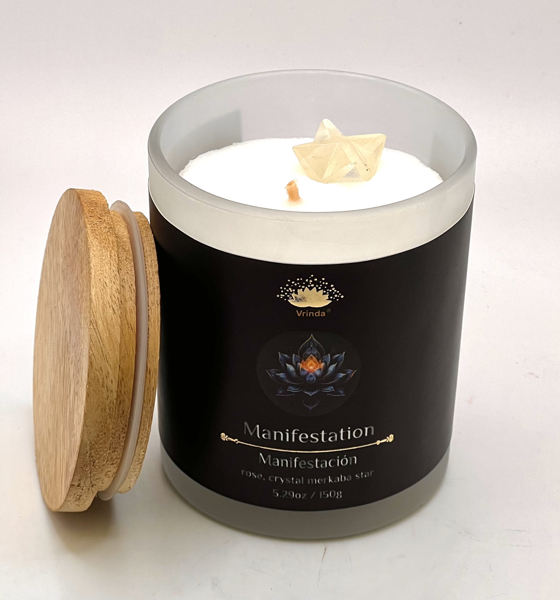 Manifestation Scented glass candle with crystals, Soy Blend (5.29oz)