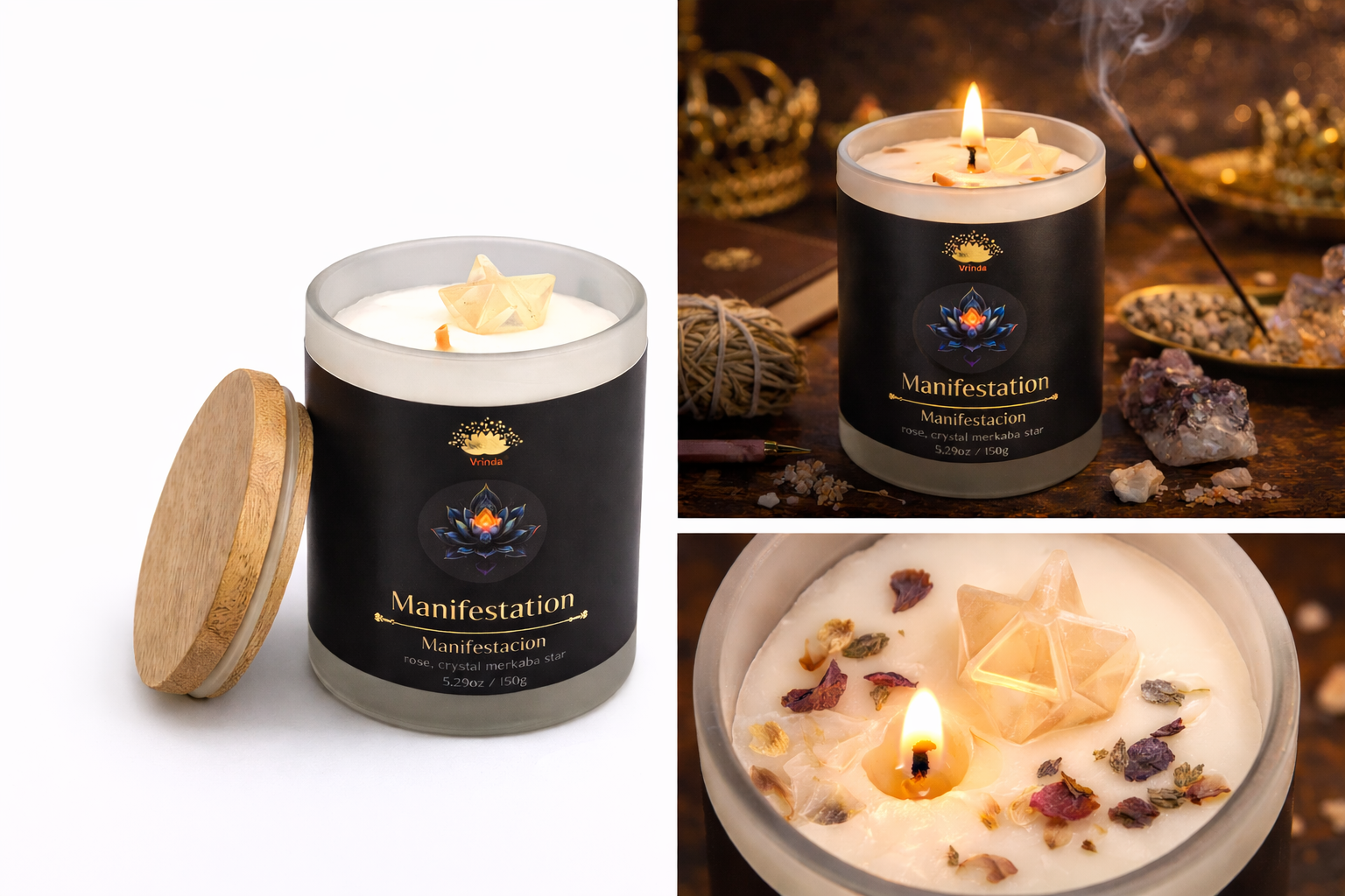 Manifestation Scented glass candle with crystals, Soy Blend (5.29oz)