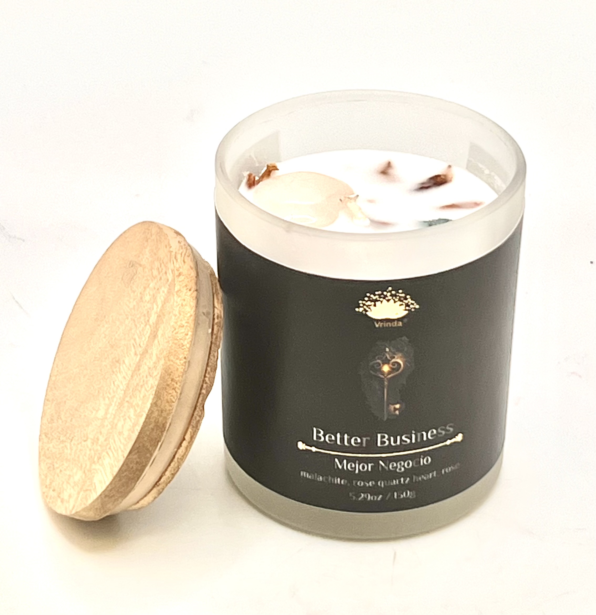 Better Business Scented glass candle with crystals, Soy Blend (5.29oz)