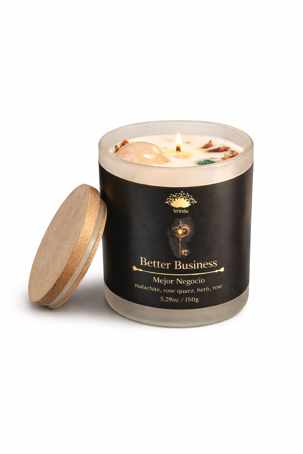 Better Business Scented glass candle with crystals, Soy Blend (5.29oz)