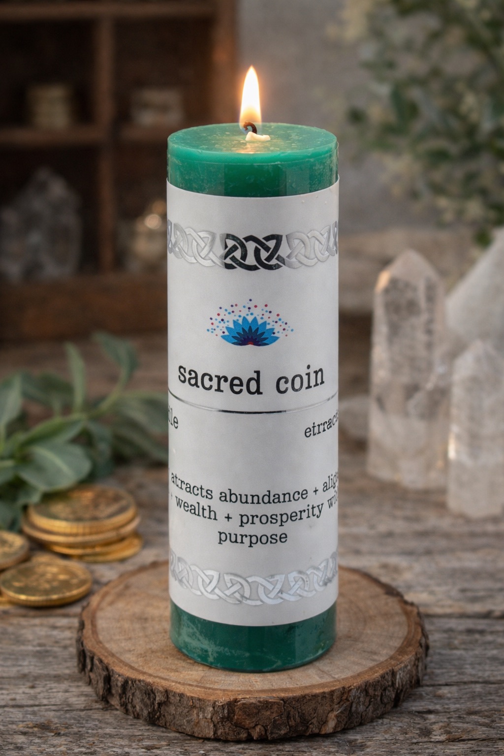 Intention Pillar Candle Sacred coin 5"x1.5"