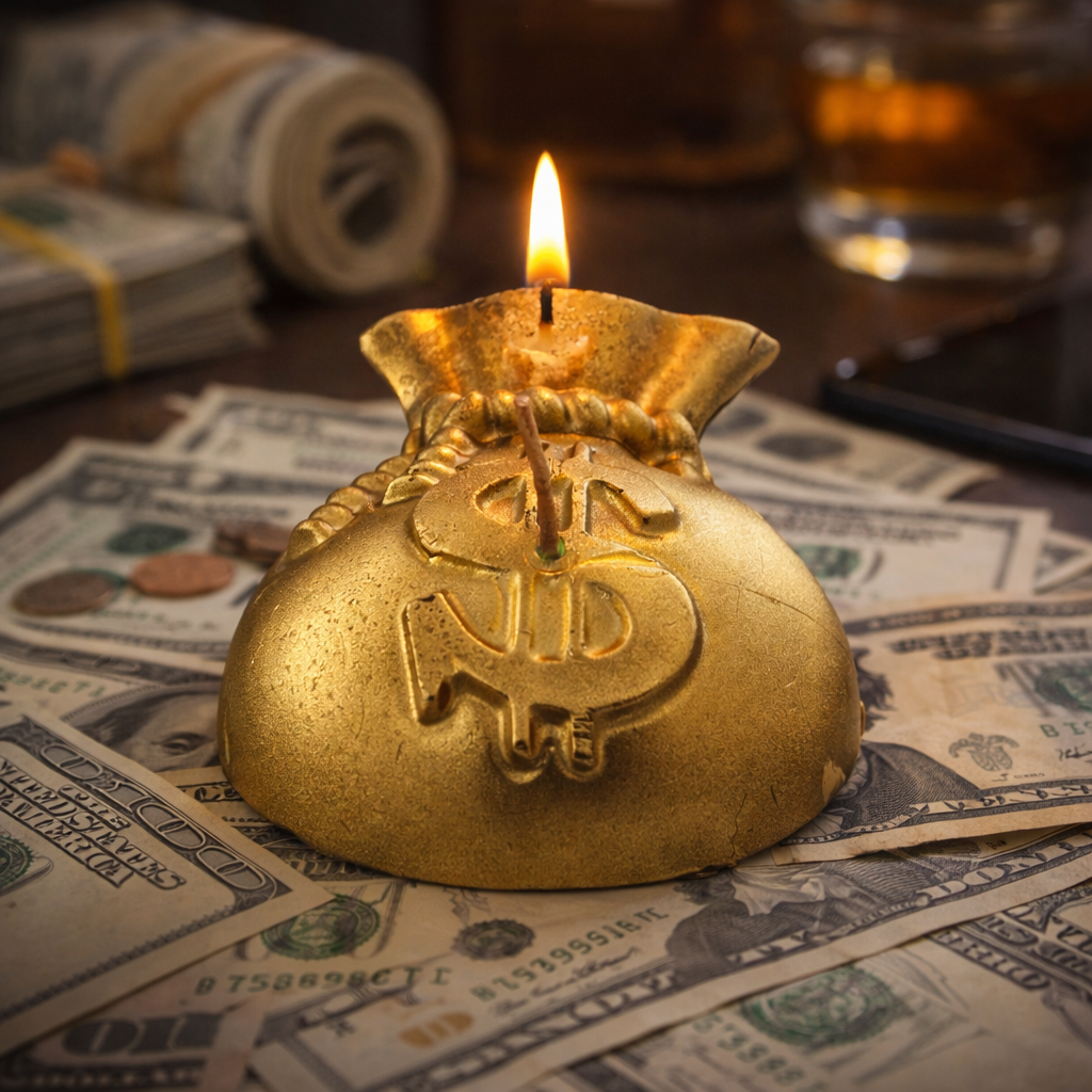 $ Money Bag candle (green & gold) 3"x3"