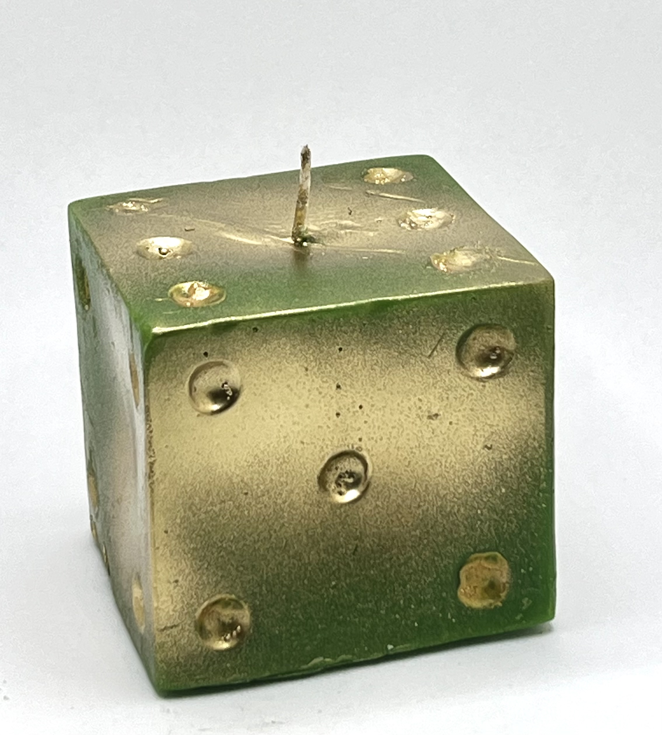 Dice image Candle (green & gold) (3"x3")