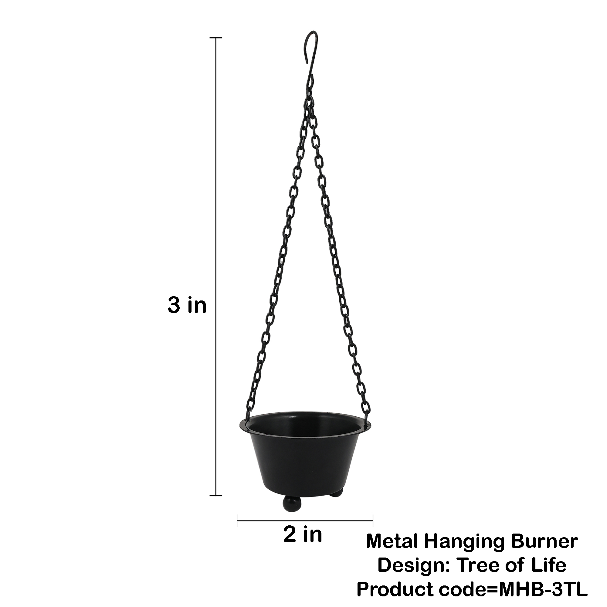 Black Metal Hanging Burner Plain 3"