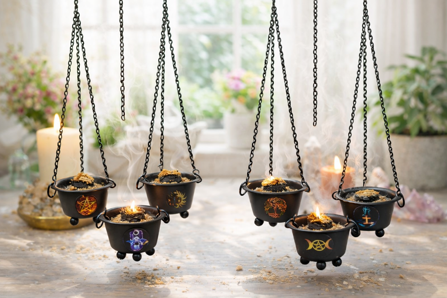 Black Metal Hanging burner 3" (assorted design) set of 6