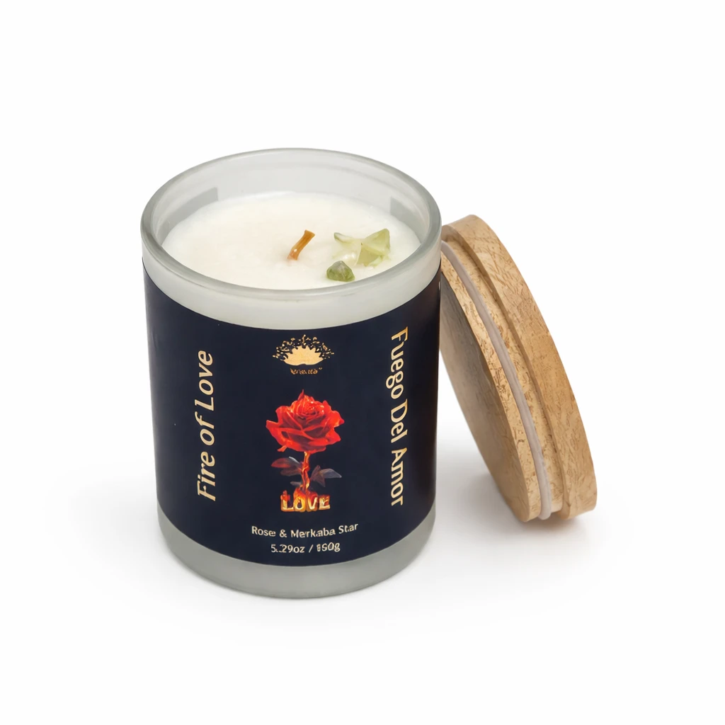 Fire of Love Scented glass candle with crystals, Soy Blend