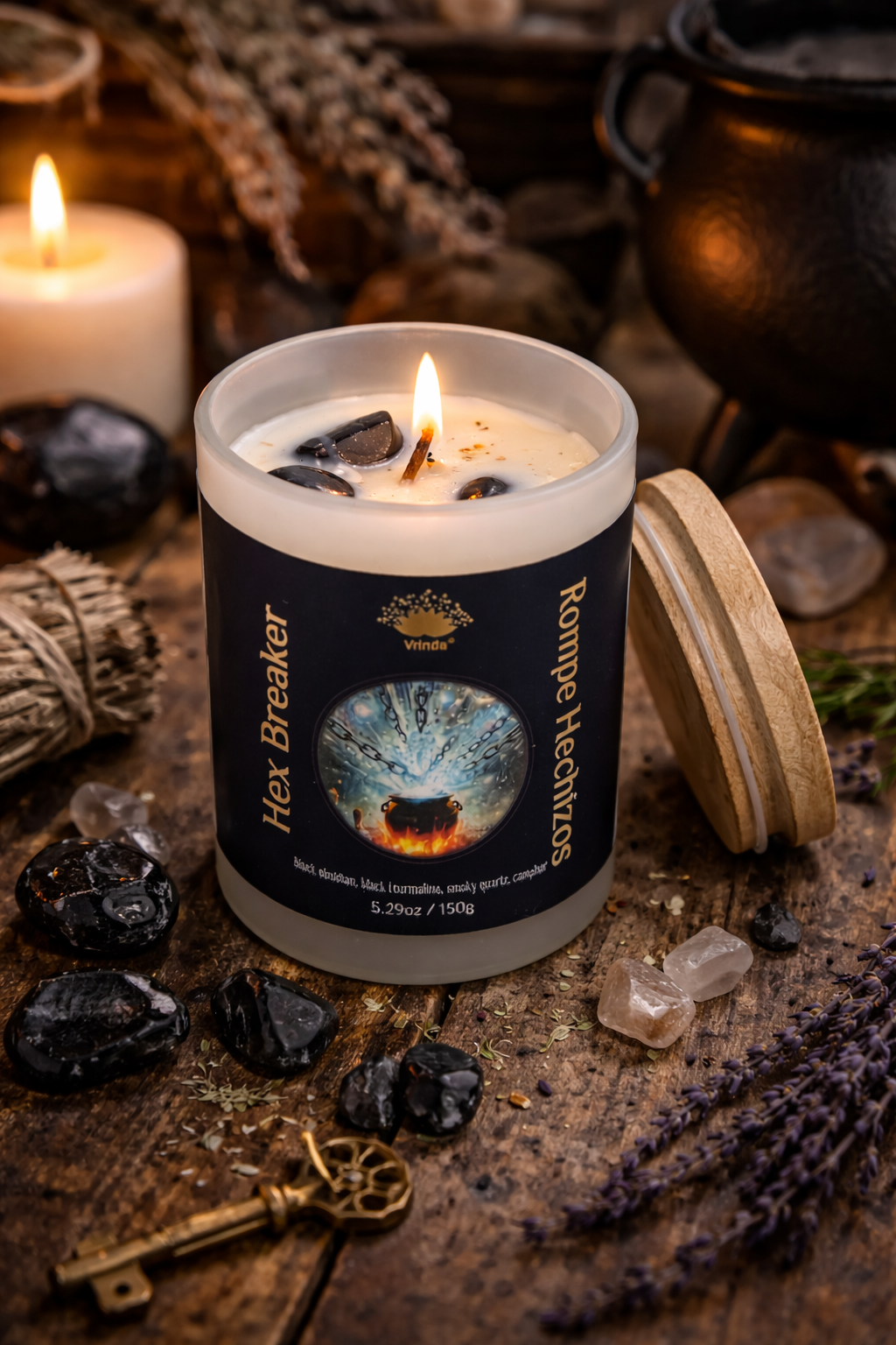 Hex Breaker Scented glass candle with crystals, Soy Blend (5.29oz)