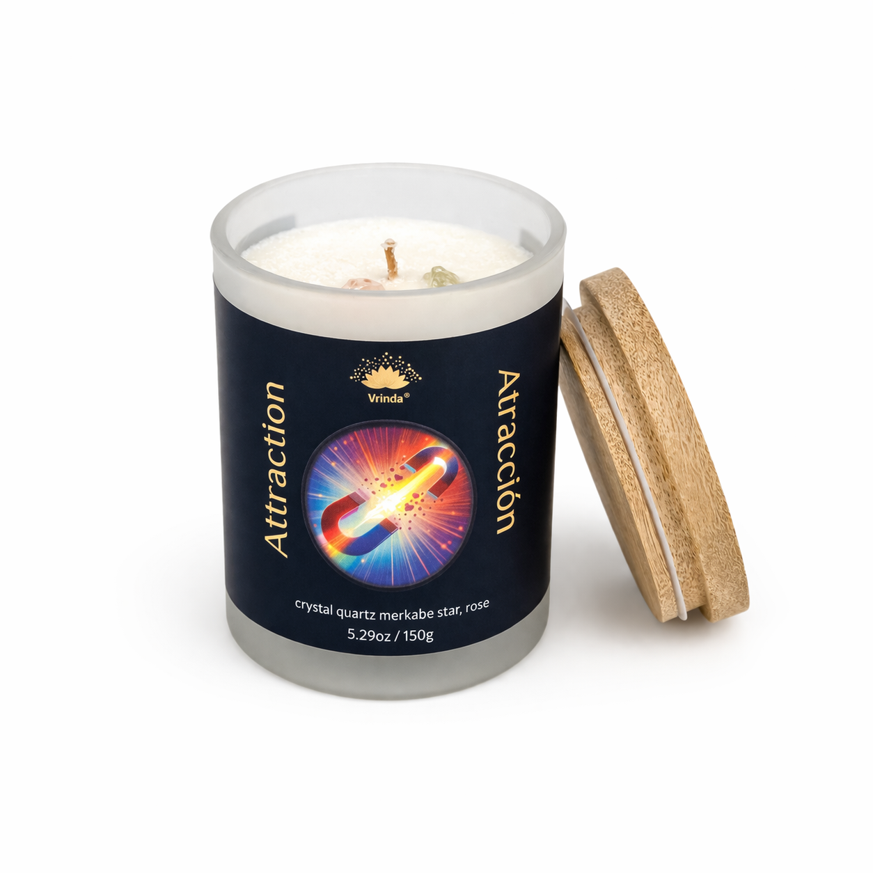 Attraction Scented glass candle with crystals, Soy Blend (5.29oz)