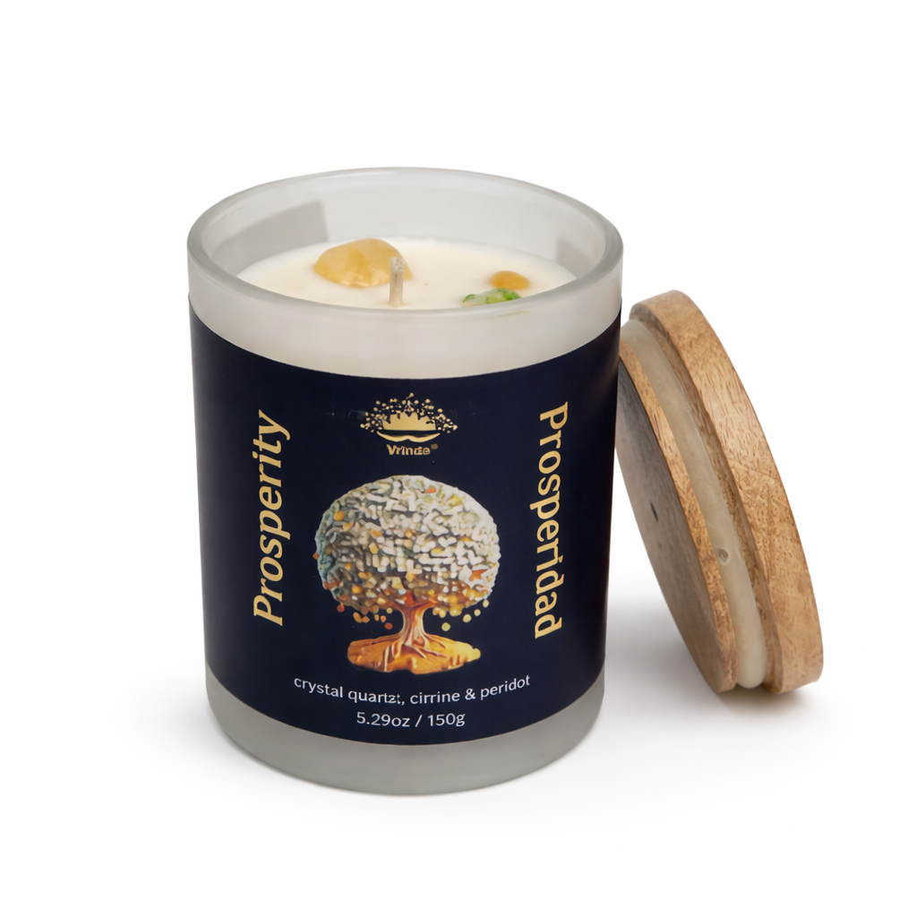 Prosperity Scented glass candle with crystals, Soy Blend (5.29oz)