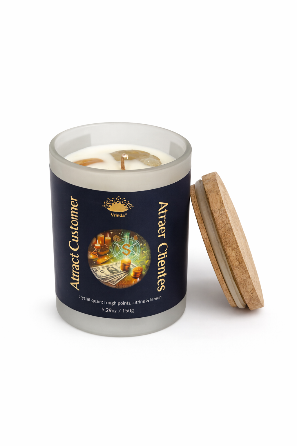 Attract customer Scented glass candle with crystals, Soy Blend