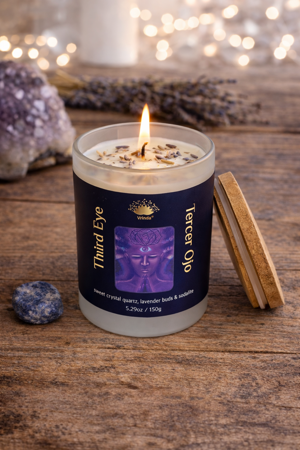 Third Eye Scented glass candle with crystals, Soy Blend (5.29oz)