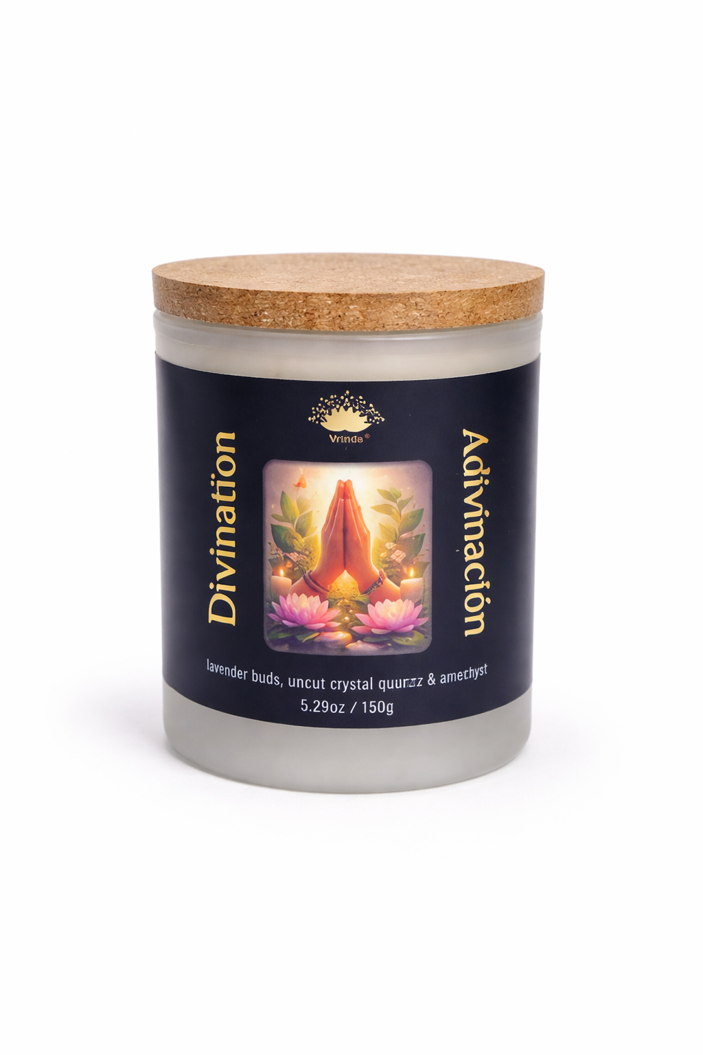 Divination Scented glass candle with crystals, Soy Blend (5.29oz)