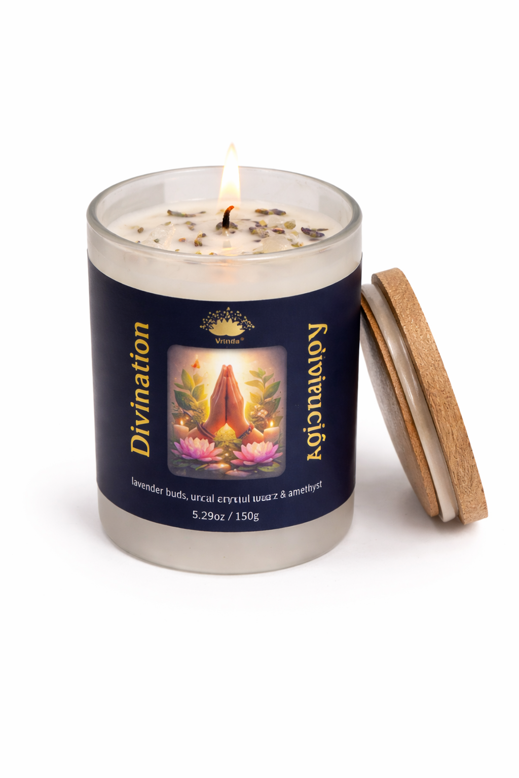 Divination Scented glass candle with crystals, Soy Blend