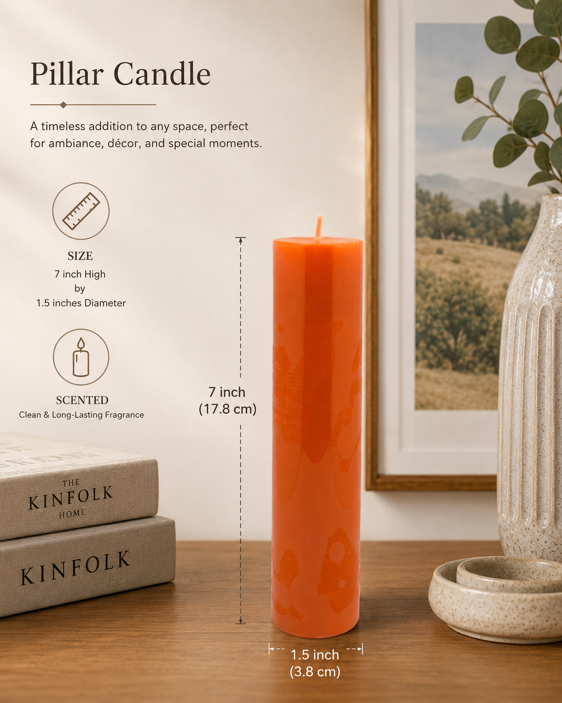 Scented Pillar candles 7''x1.5'' (Orange)