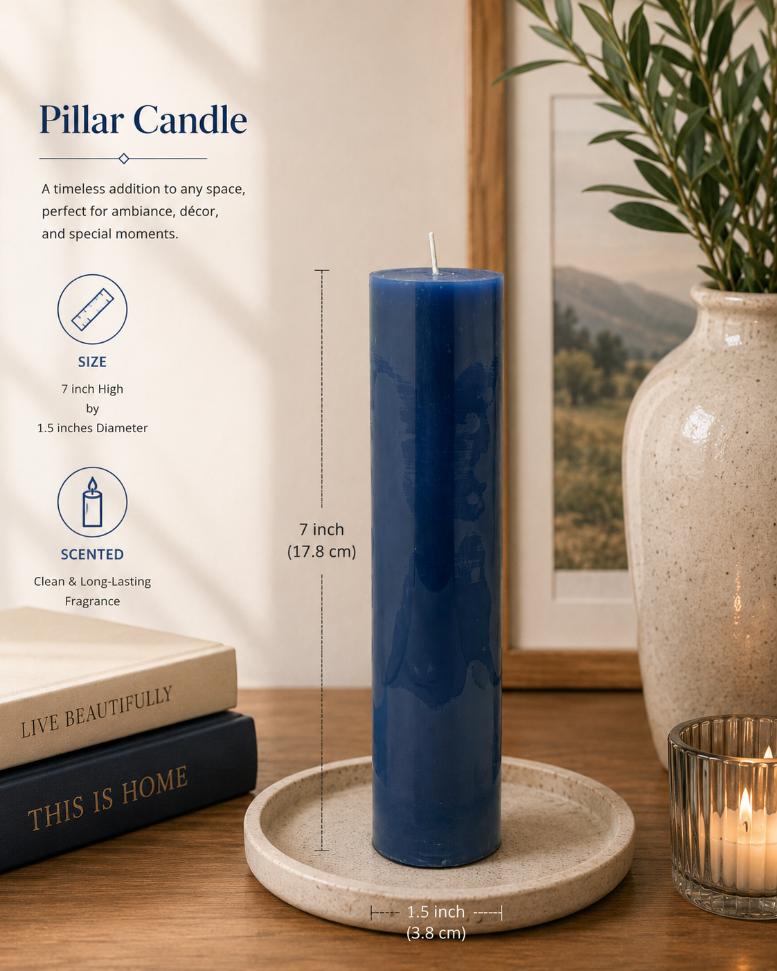 Scented Pillar candles 7''x1.5'' (Dark Blue)
