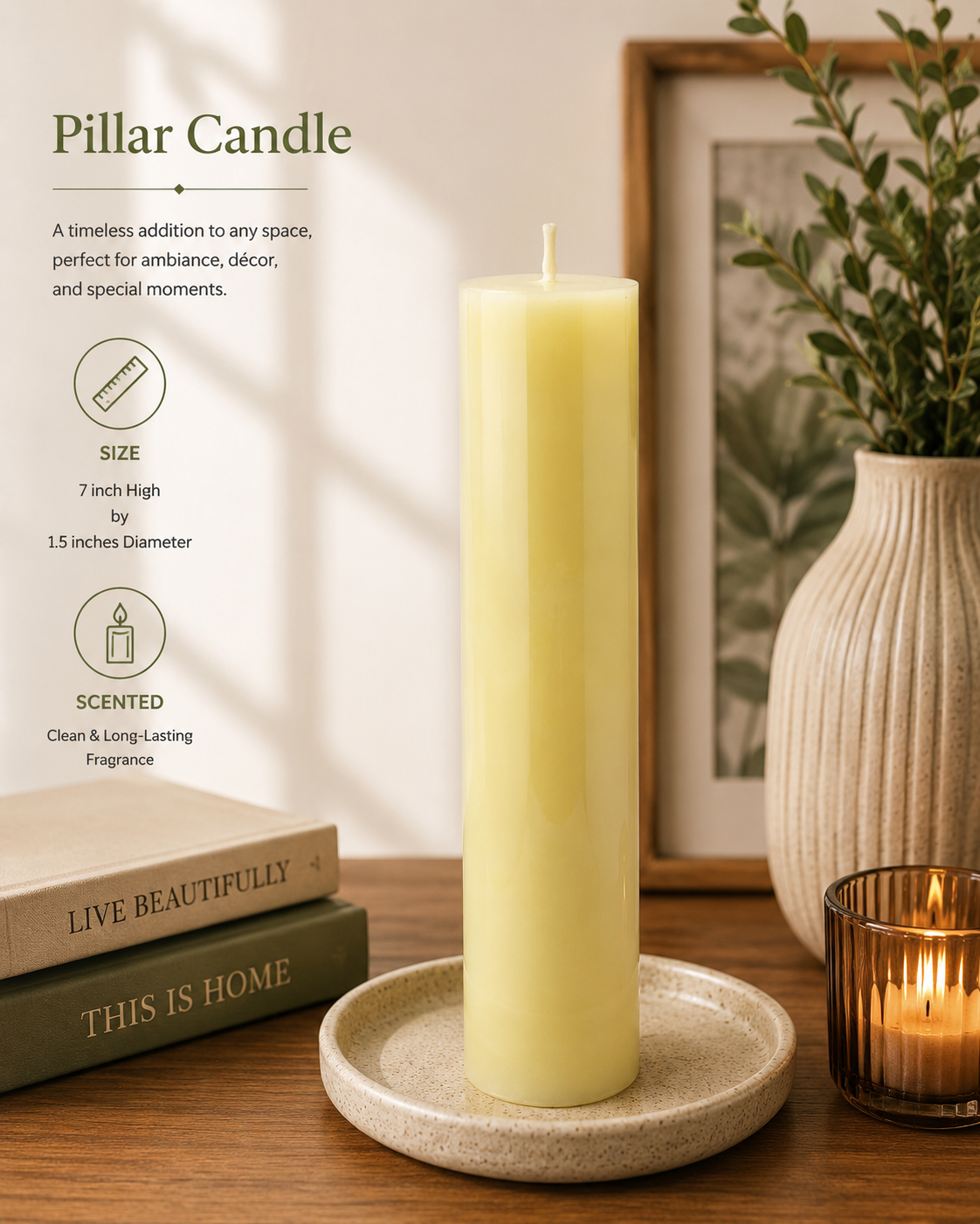 Scented Pillar candles 7''x1.5'' (Ivory)
