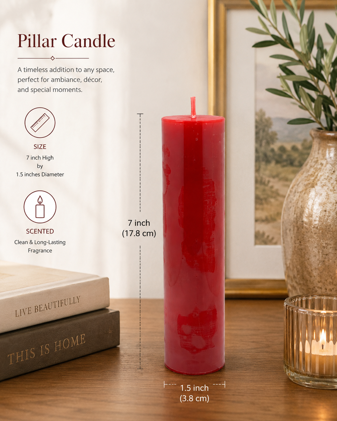 Scented Pillar candles 7''x1.5'' (Red)