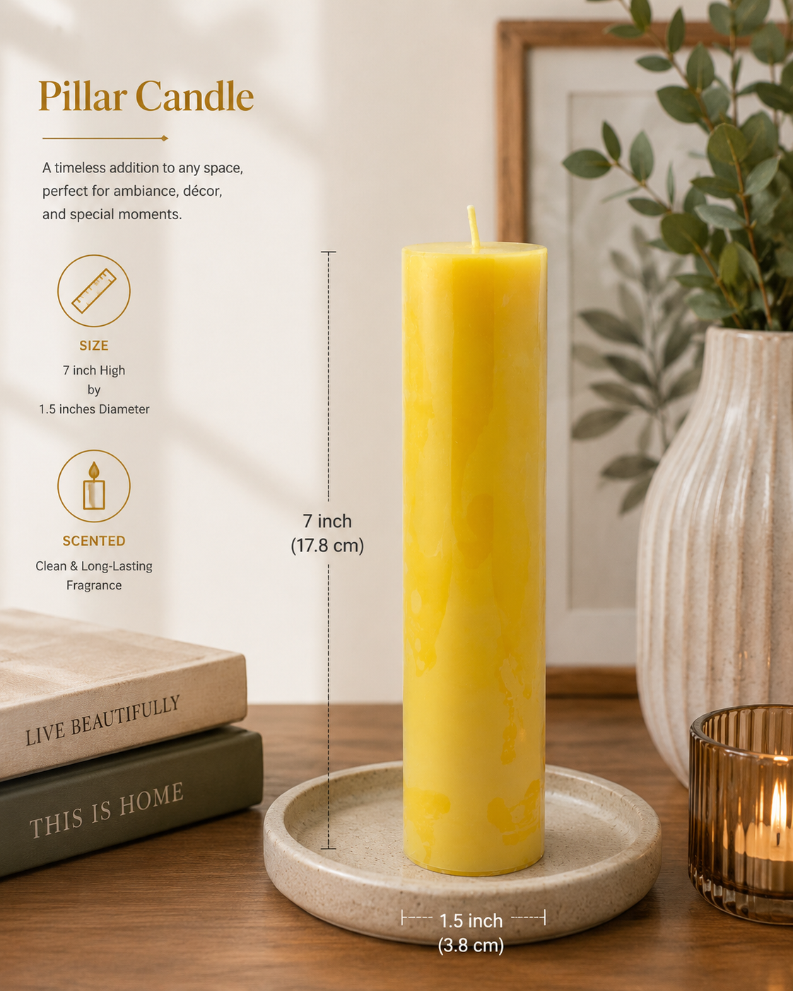 Scented Pillar candles 7''x1.5'' (Yellow)