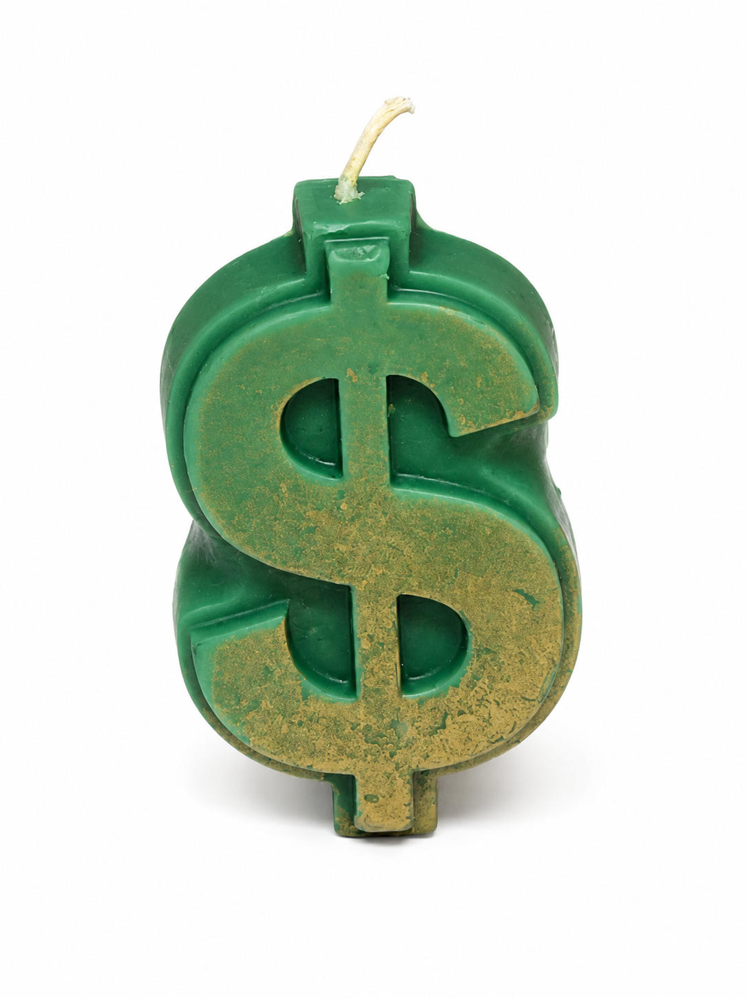 $ sign 3" green & gold candle