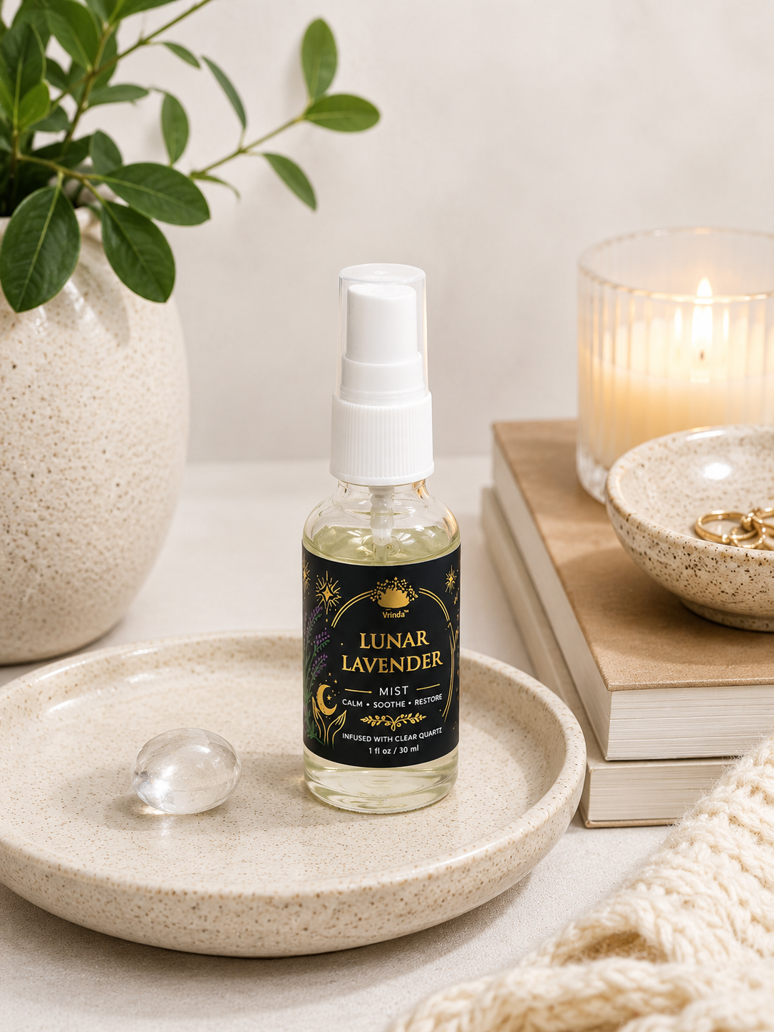 Lunar Lavender Air Freshener with Clear Quartz Crystal