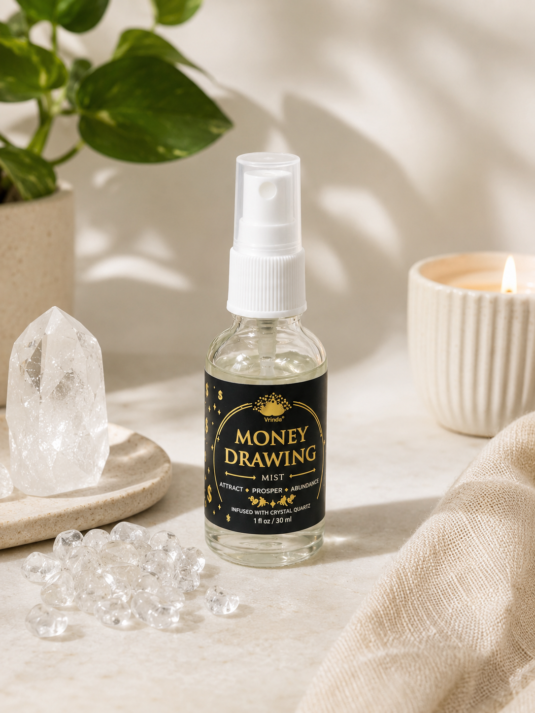 Money Drawing Air Freshener with Clear Quartz Crystal – 30 ml