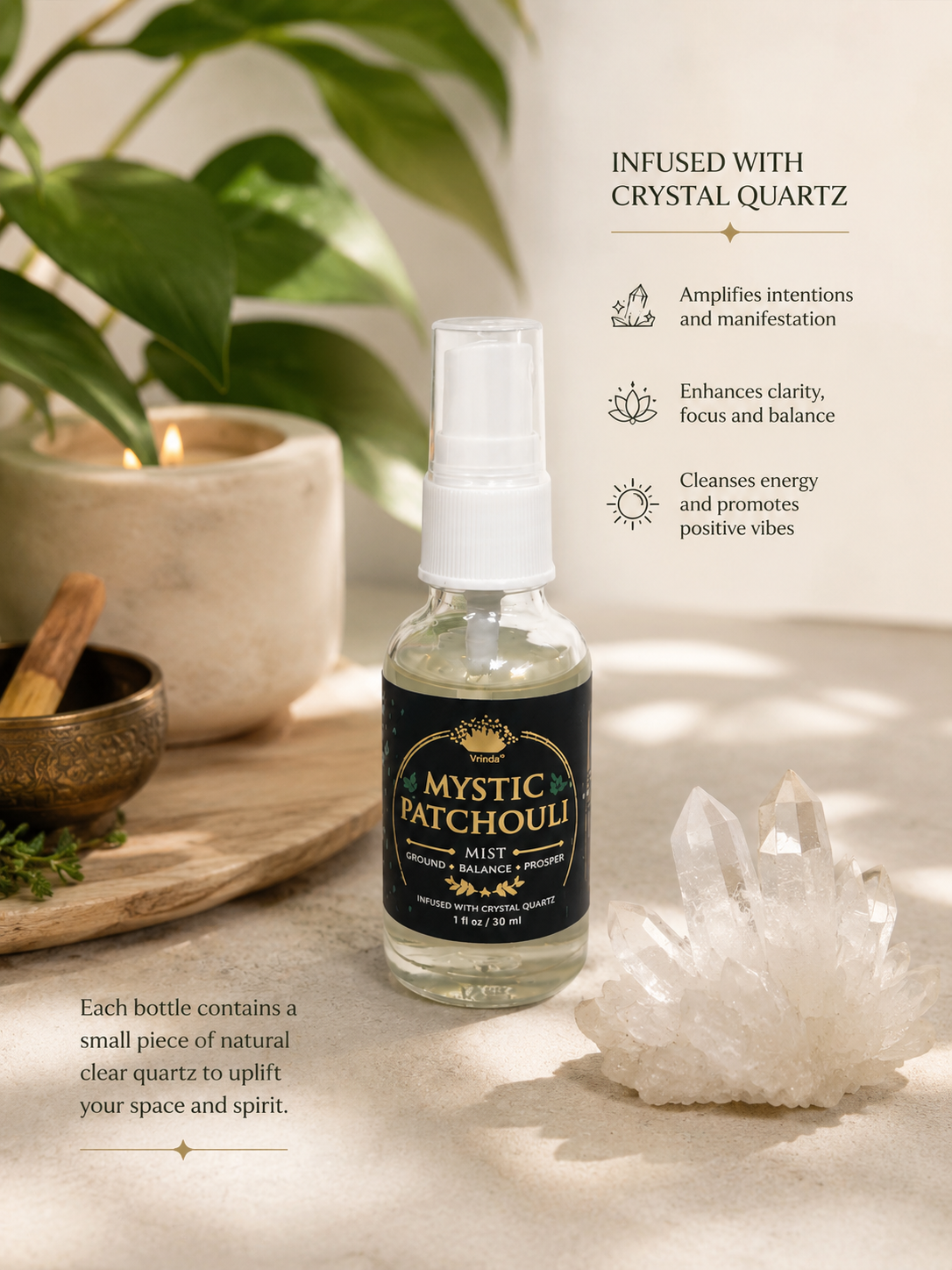 mystic Patchouli Air Freshener with Clear Quartz Crystal – 30 ml