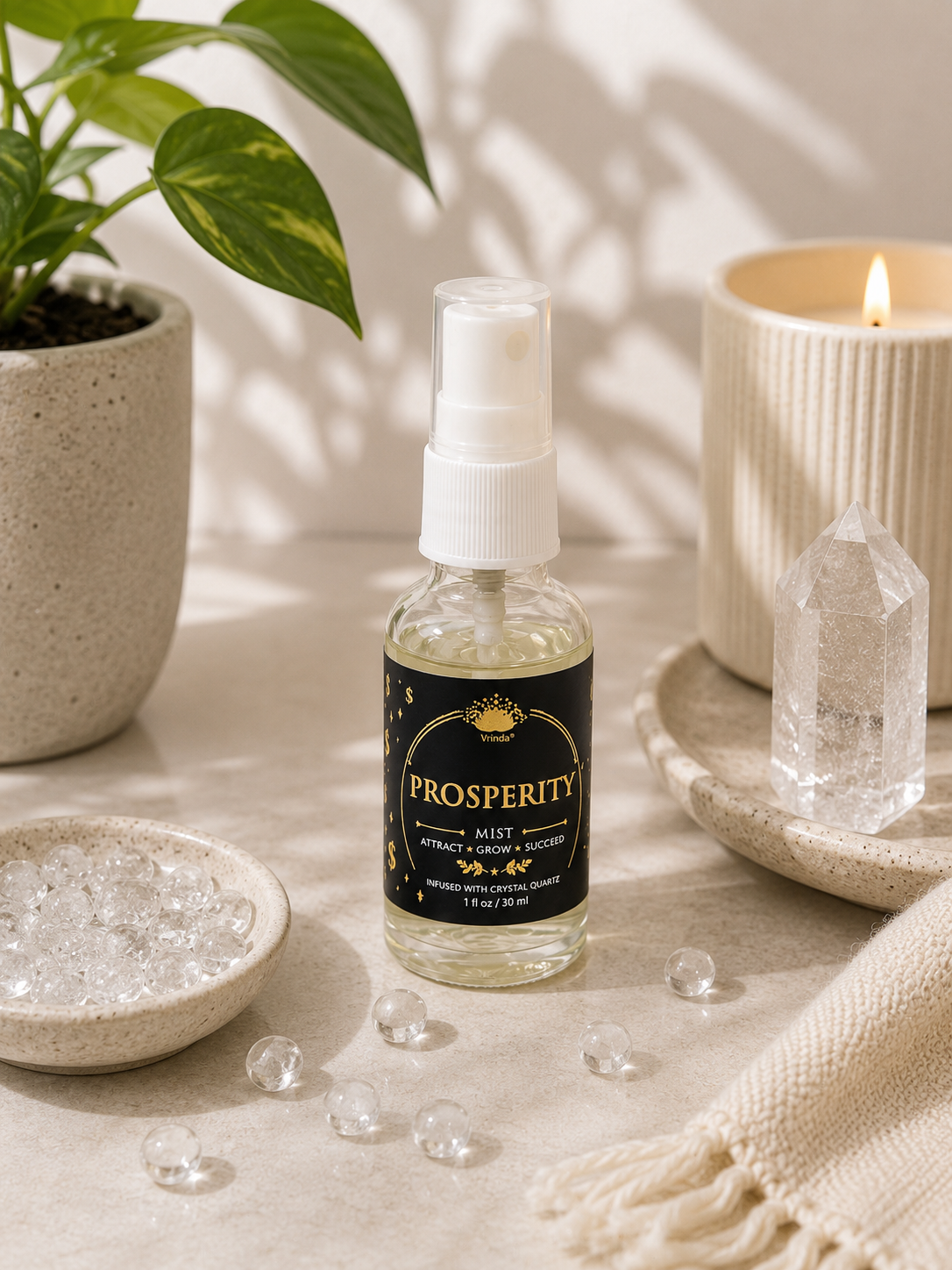 Prosperity Air Freshener with Clear Quartz Crystal
