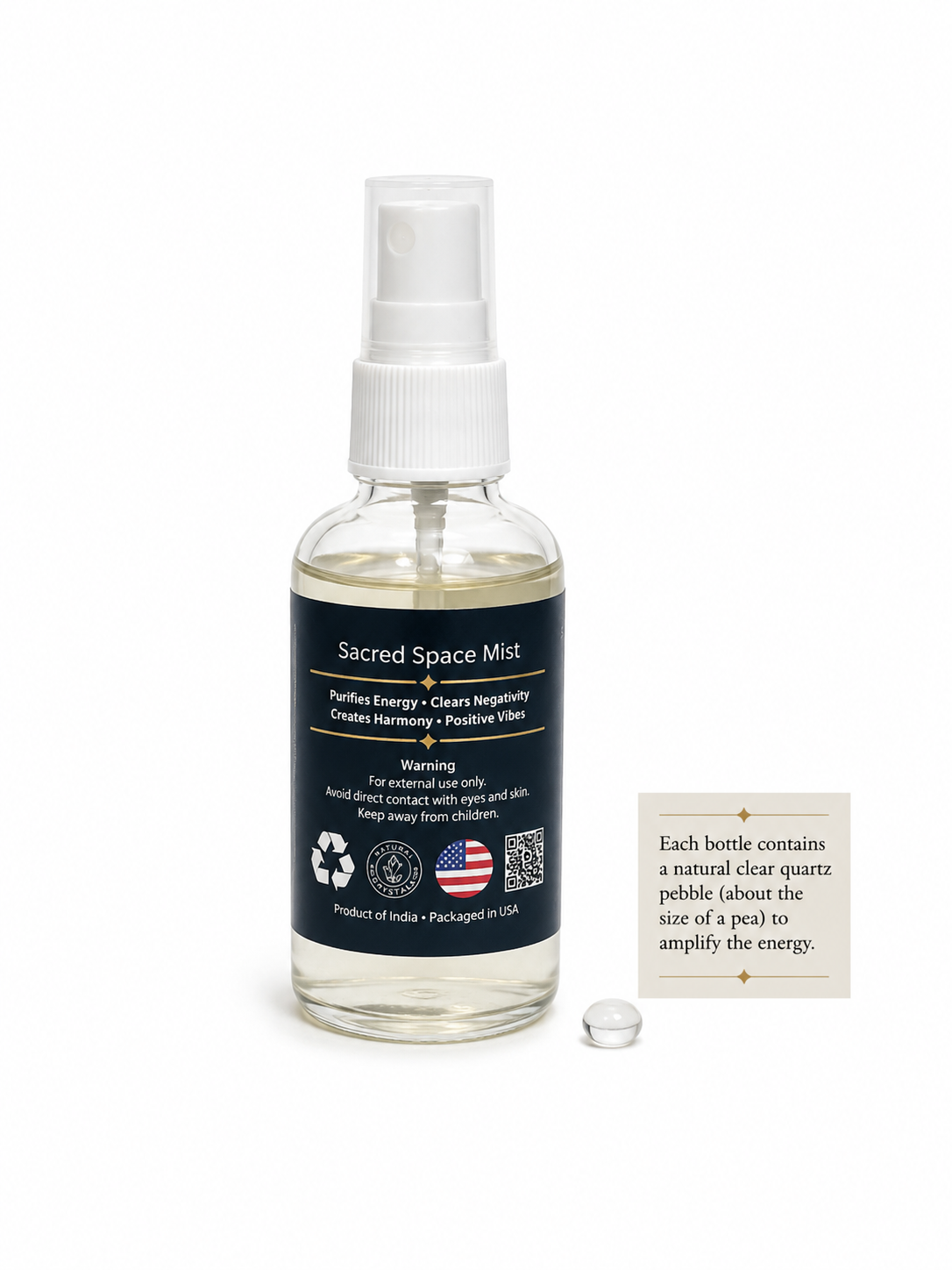Sacred Space Air Freshener with Clear Quartz Crystal – 30 ml