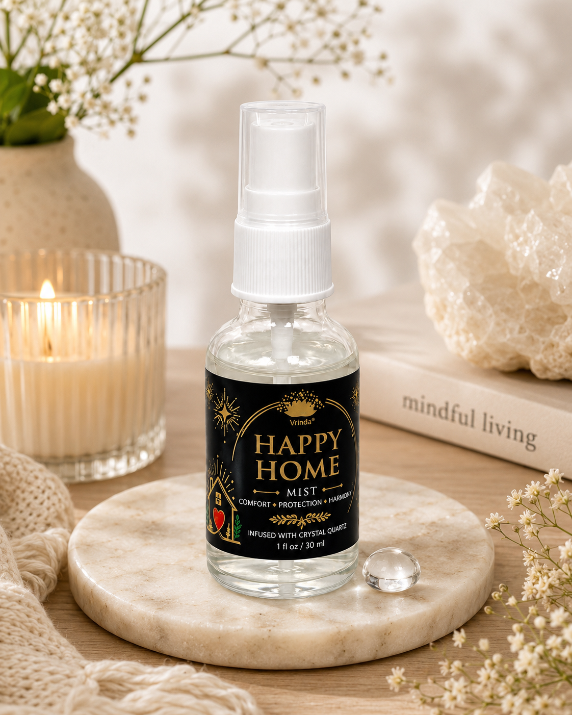 Happy Home Air Freshener with Clear Quartz Crystal – 30 ml