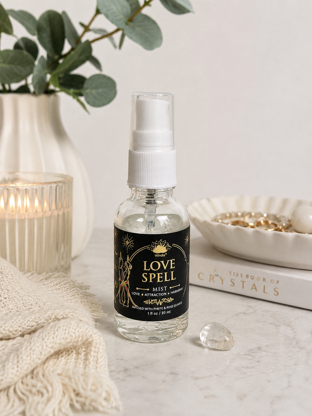 Love Spell Air Freshener with Clear Quartz Crystal – 30 ml