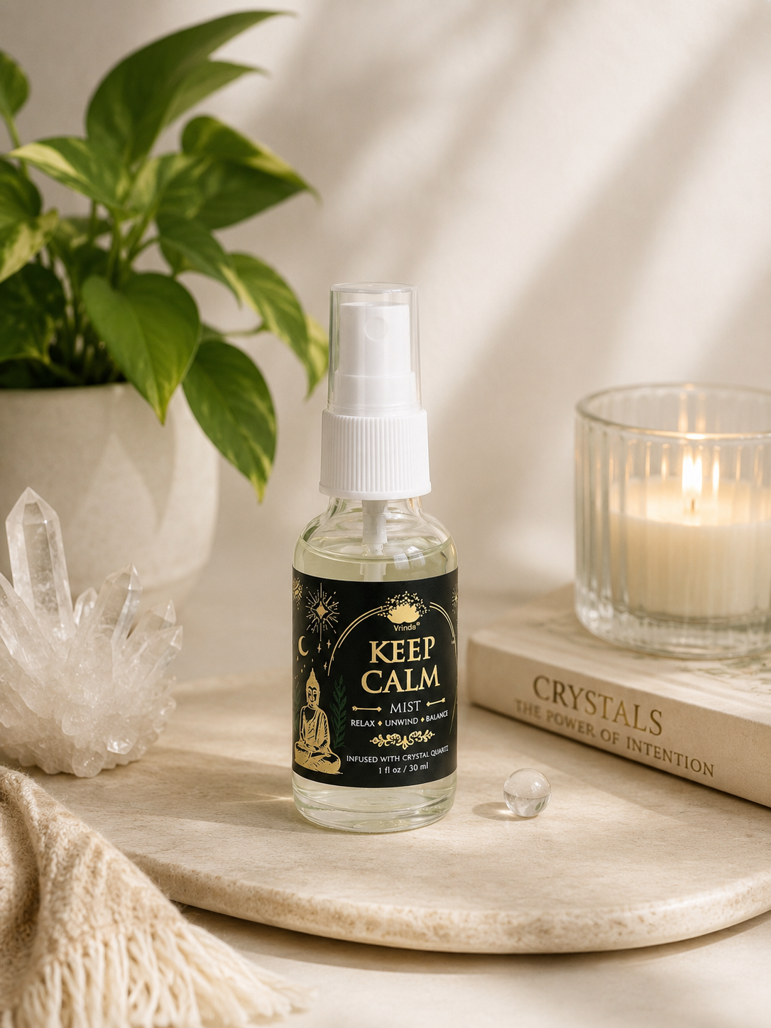 Keep Calm Air Freshener with Clear Quartz Crystal