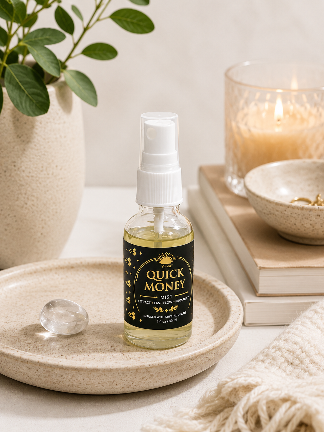 Quick Money  Air Freshener with Clear Quartz Crystal – 30 ml